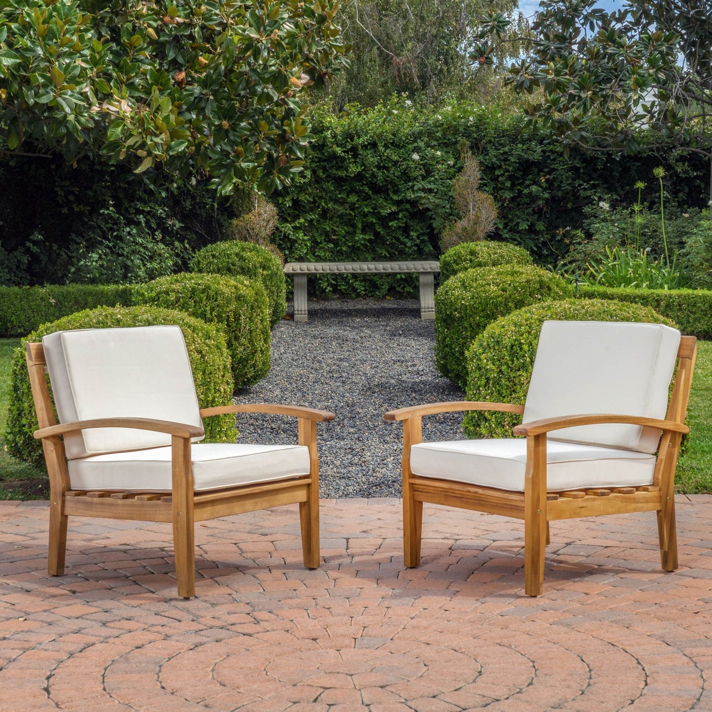 Outdoor Club Chair with Cushion and Acacia Wood Frame