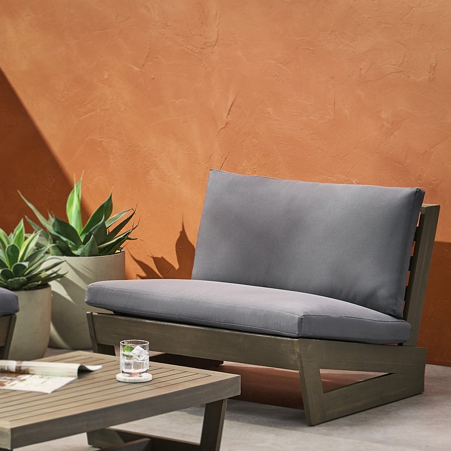 Outdoor Club Chair with Cushion and Acacia Wood Frame