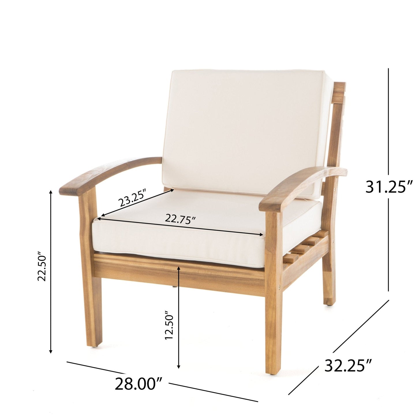 Outdoor Club Chair with Cushion and Acacia Wood Frame