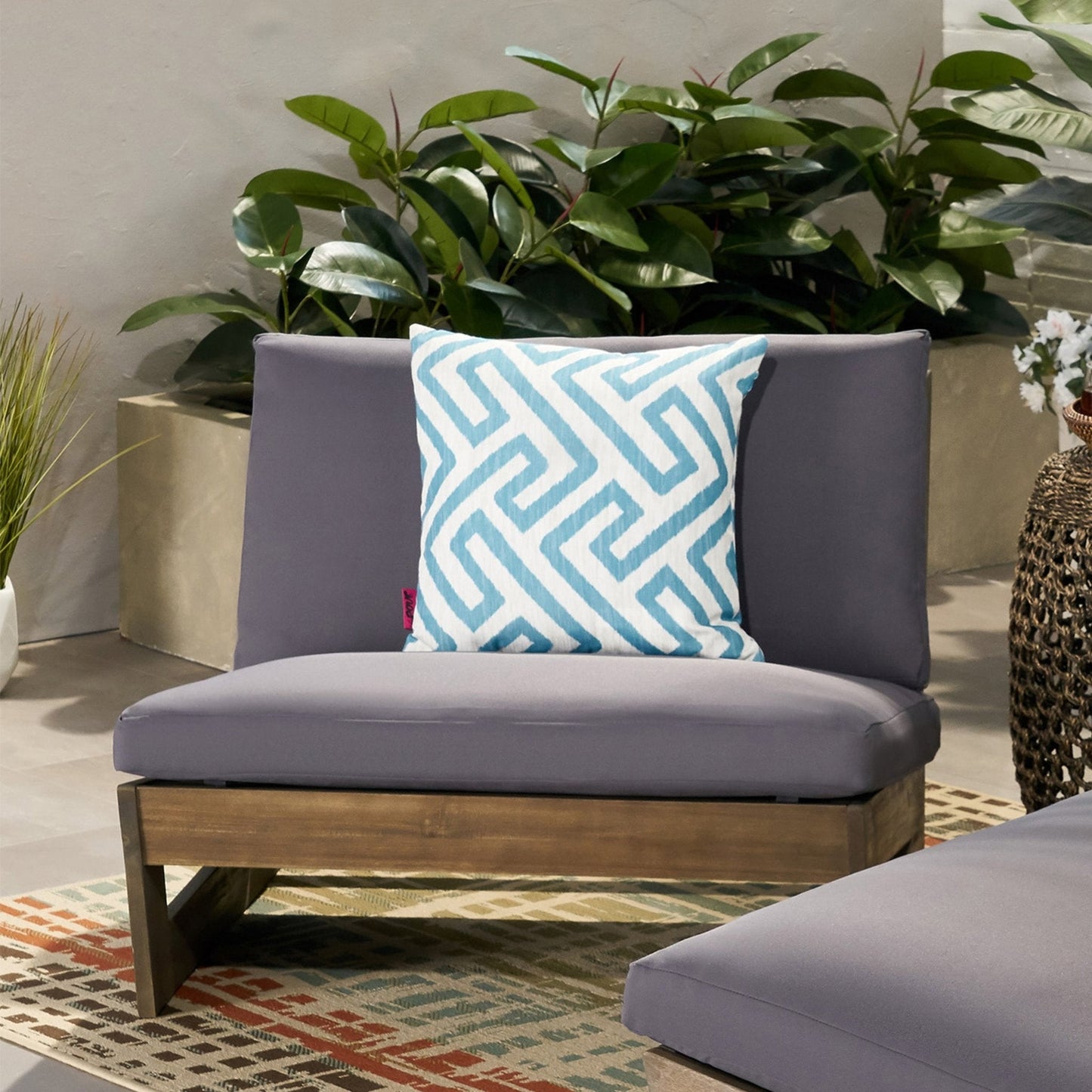 Outdoor Club Chair with Cushion and Acacia Wood Frame