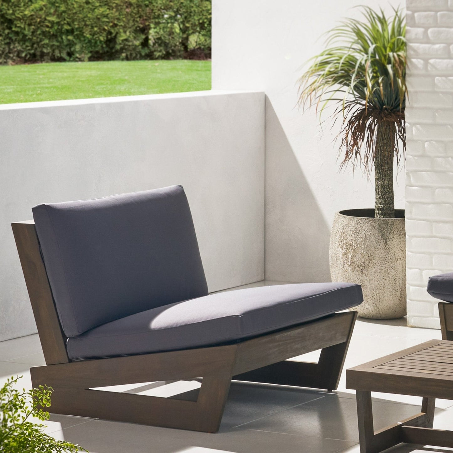Outdoor Club Chair with Cushion and Acacia Wood Frame
