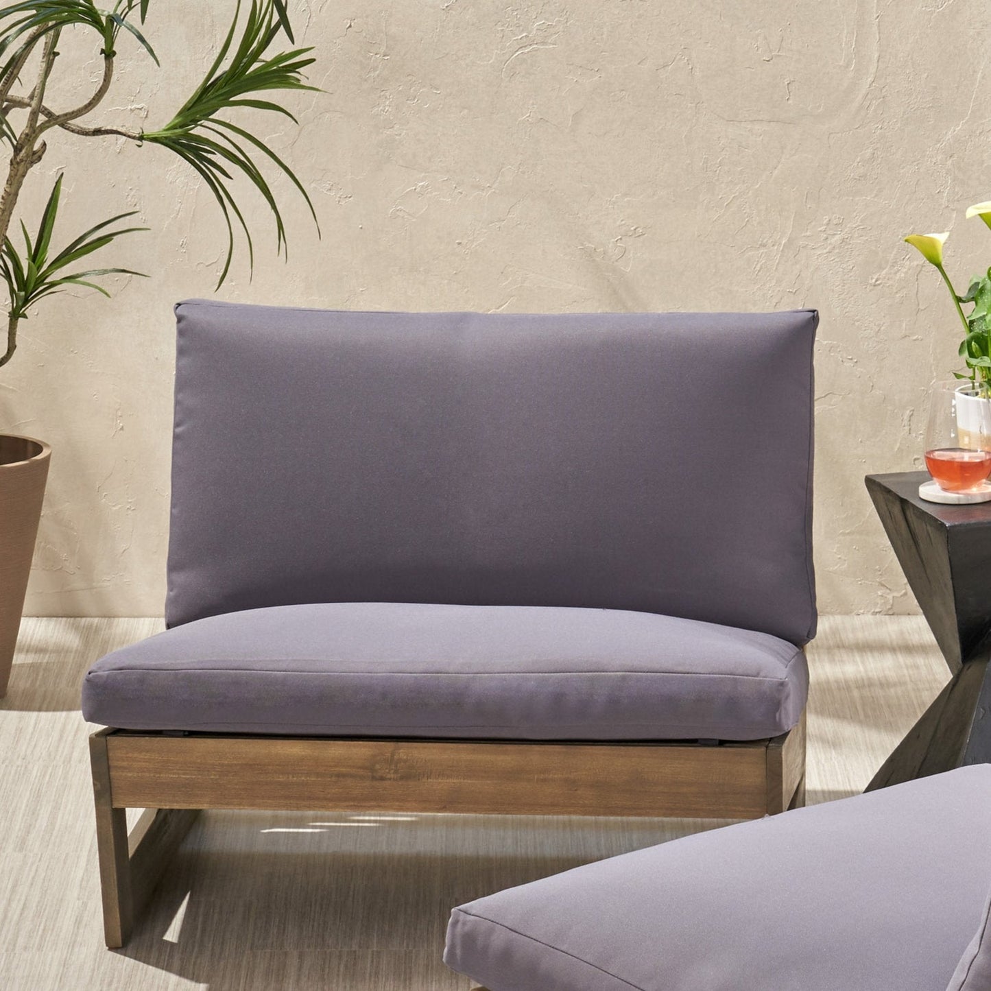Outdoor Club Chair with Cushion and Acacia Wood Frame