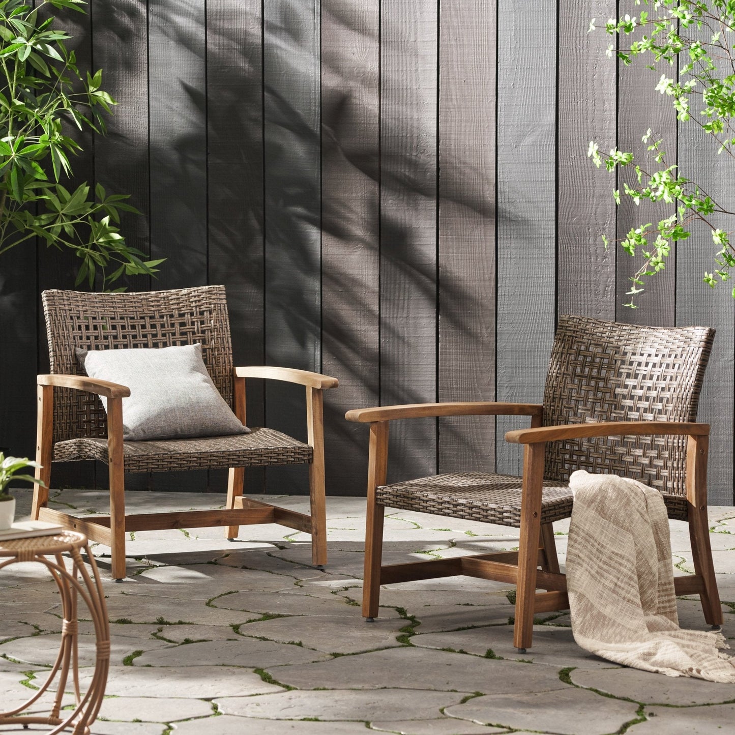 Outdoor Club Chair with Rattan Cover and Square Arm
