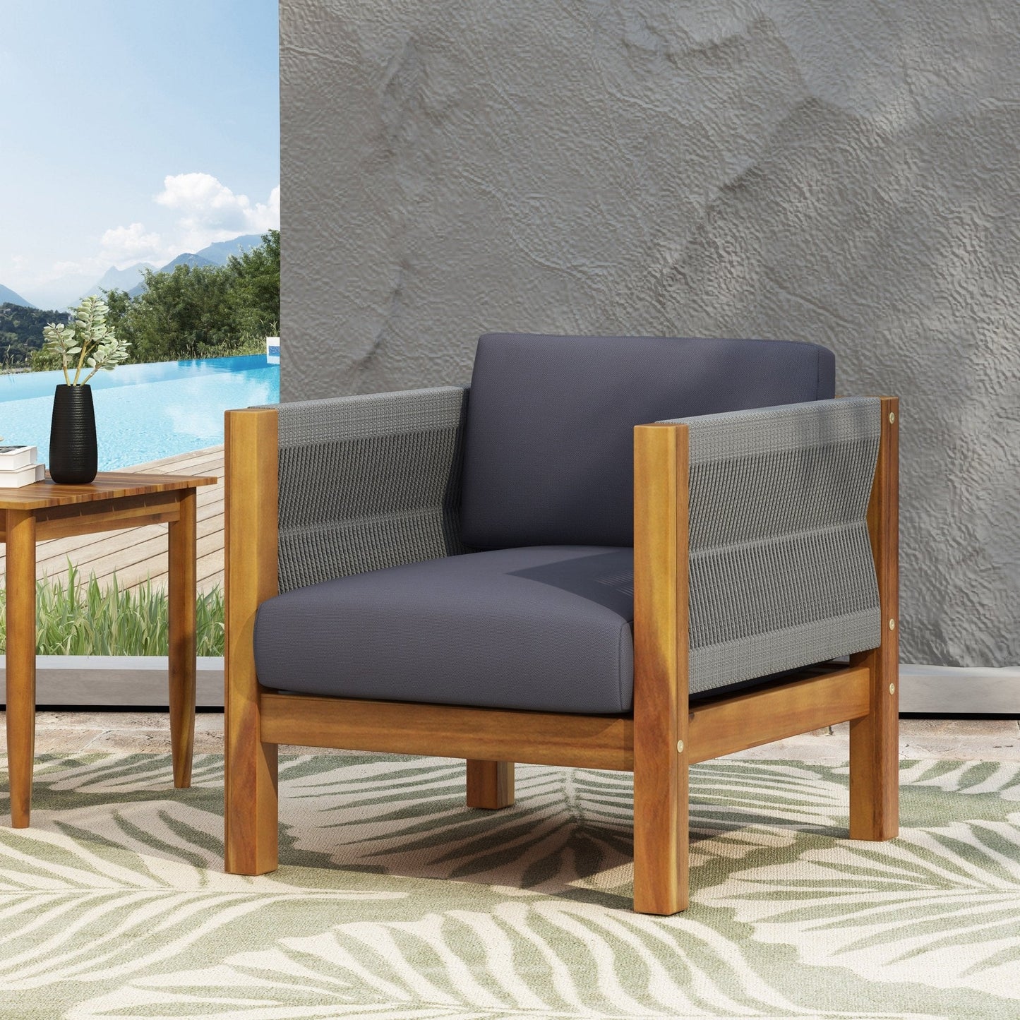 Outdoor Club Chair with Rattan Rope Wave