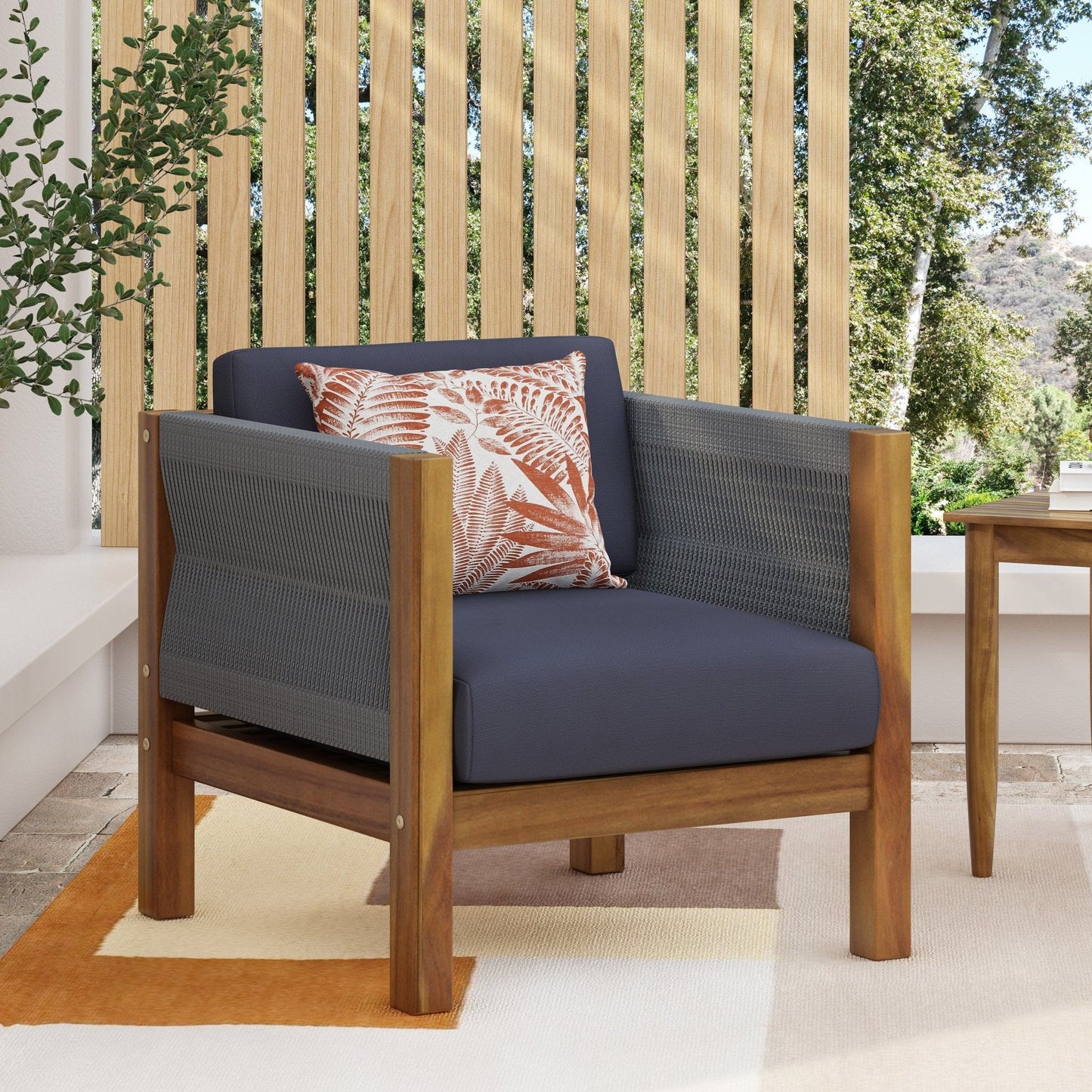 Outdoor Club Chair with Rattan Rope Wave