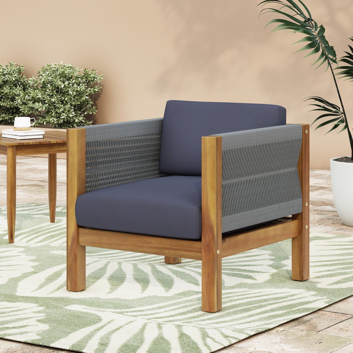 Outdoor Club Chair with Rattan Rope Wave