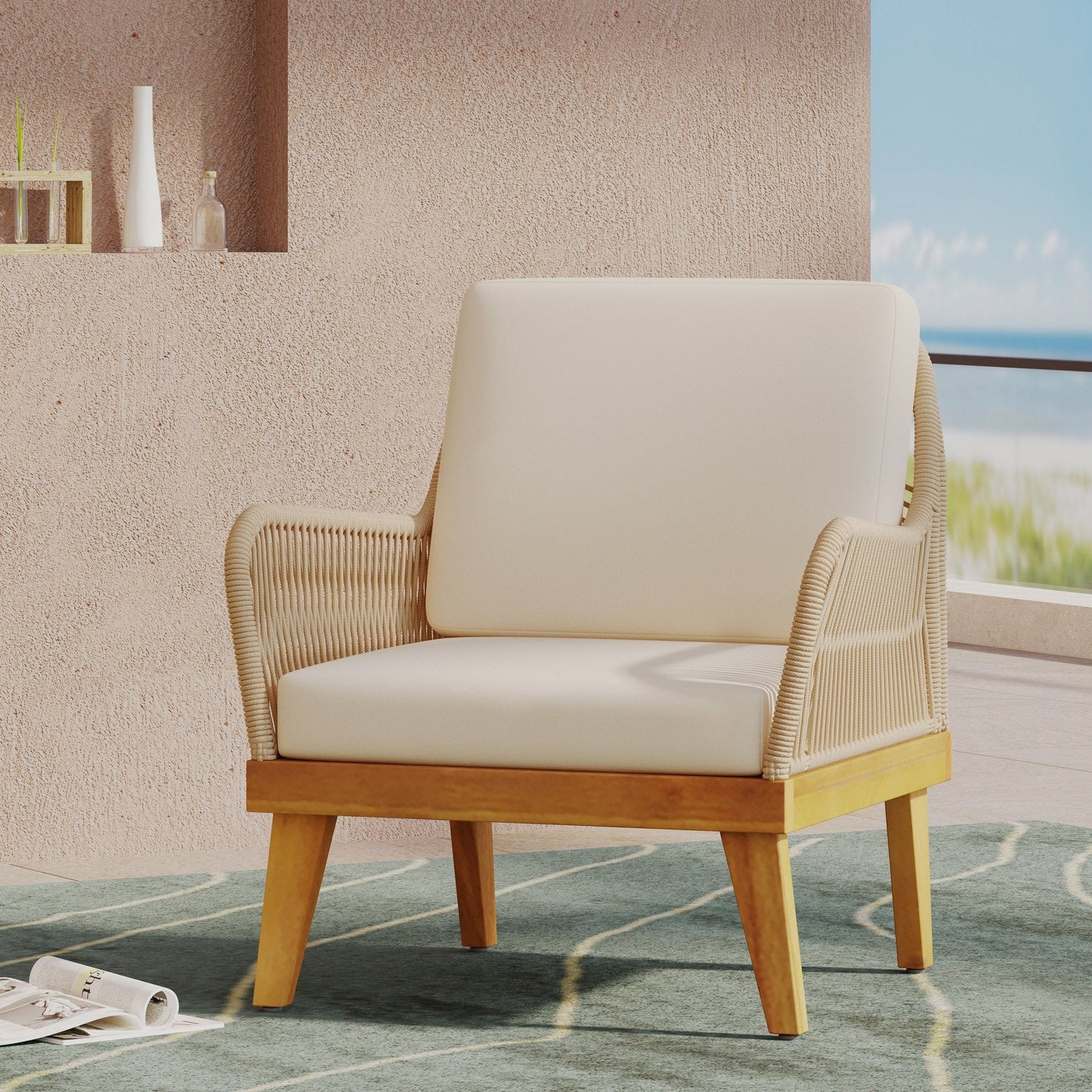 Outdoor Club Chair with Rope Weave Design