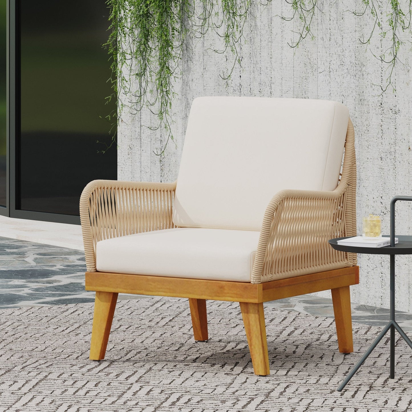 Outdoor Club Chair with Rope Weave Design