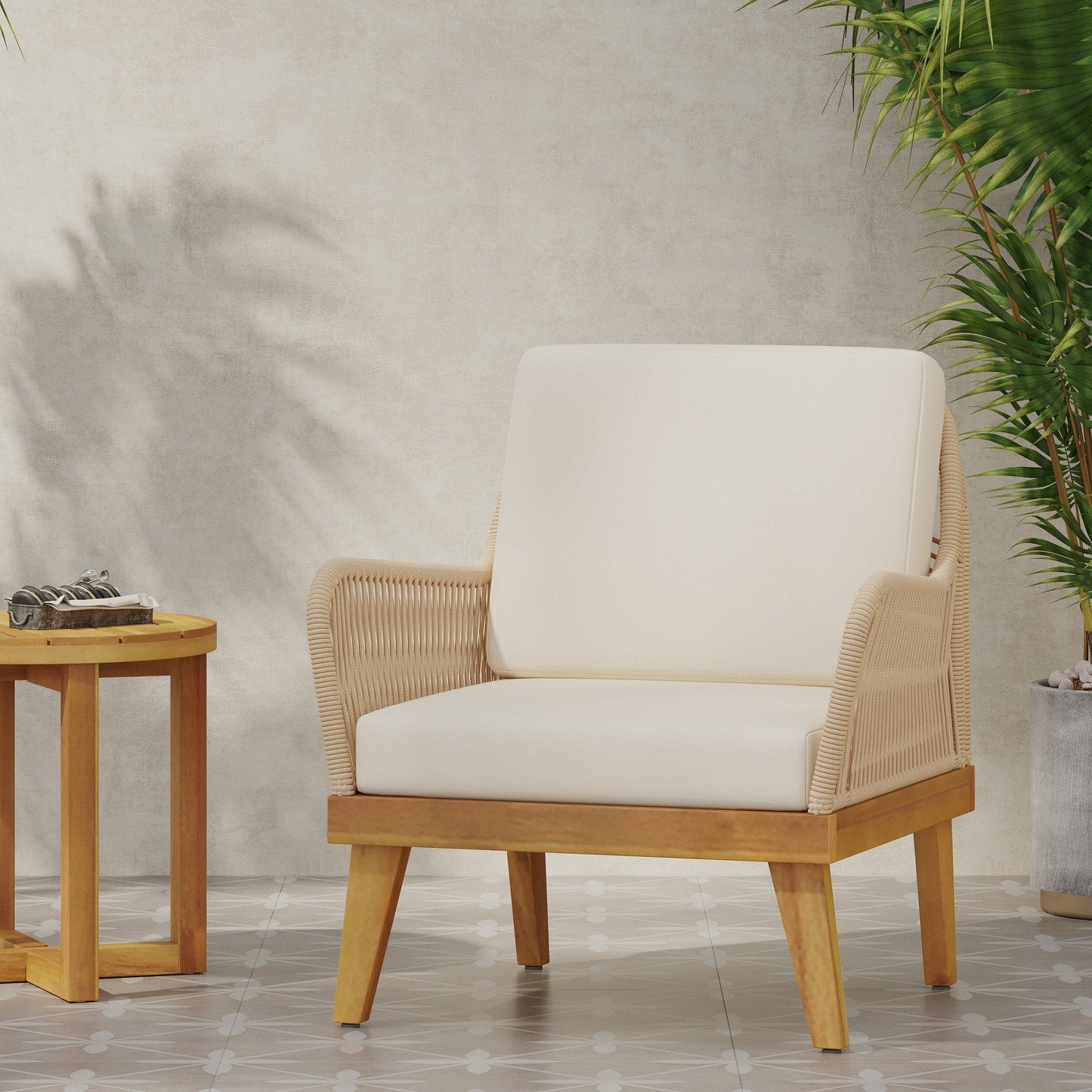 Outdoor Club Chair with Rope Weave Design