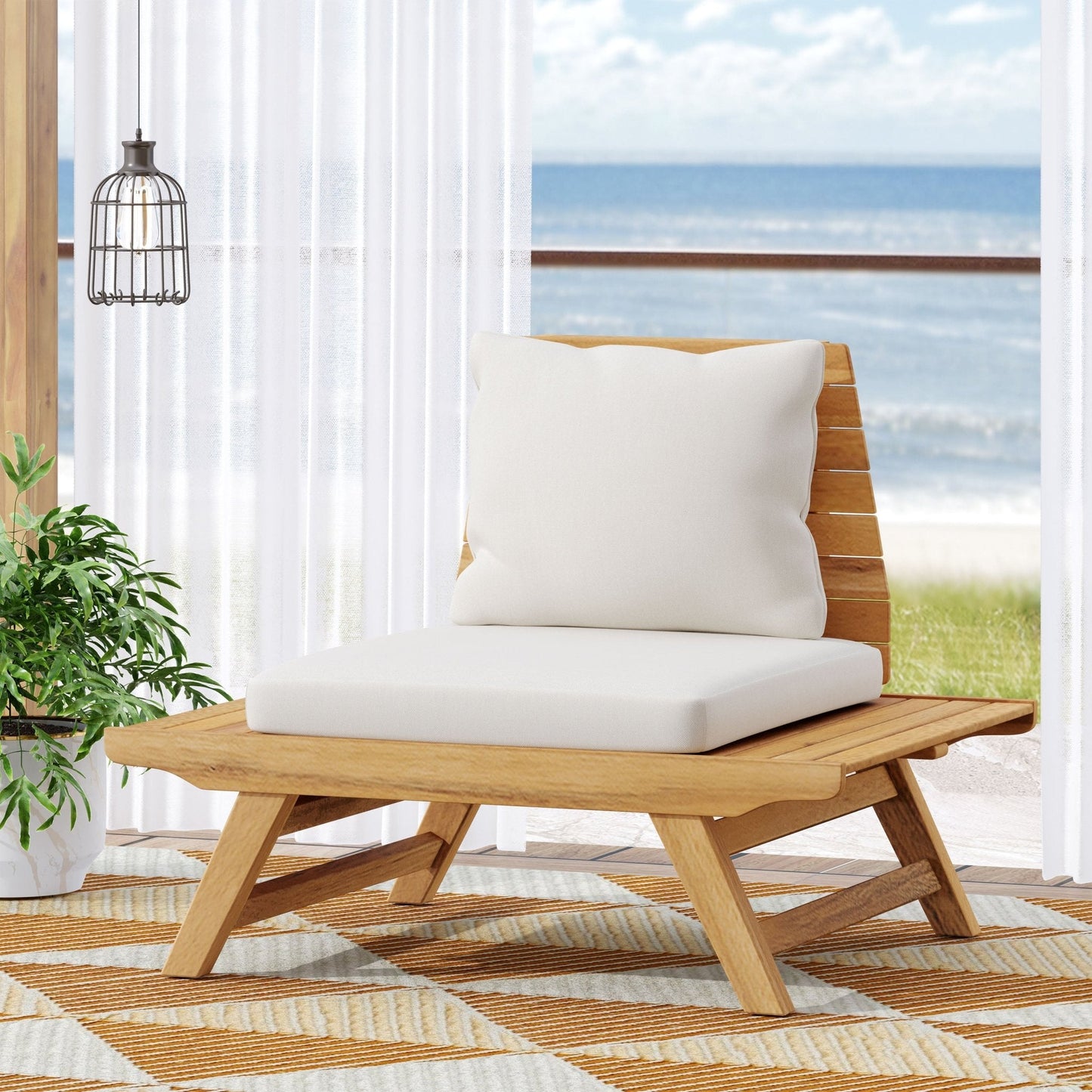 Outdoor Club Chair with Slatted Design and Water Resistance Cushion