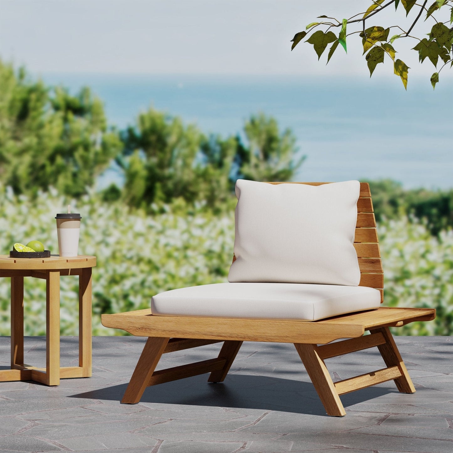 Outdoor Club Chair with Slatted Design and Water Resistance Cushion
