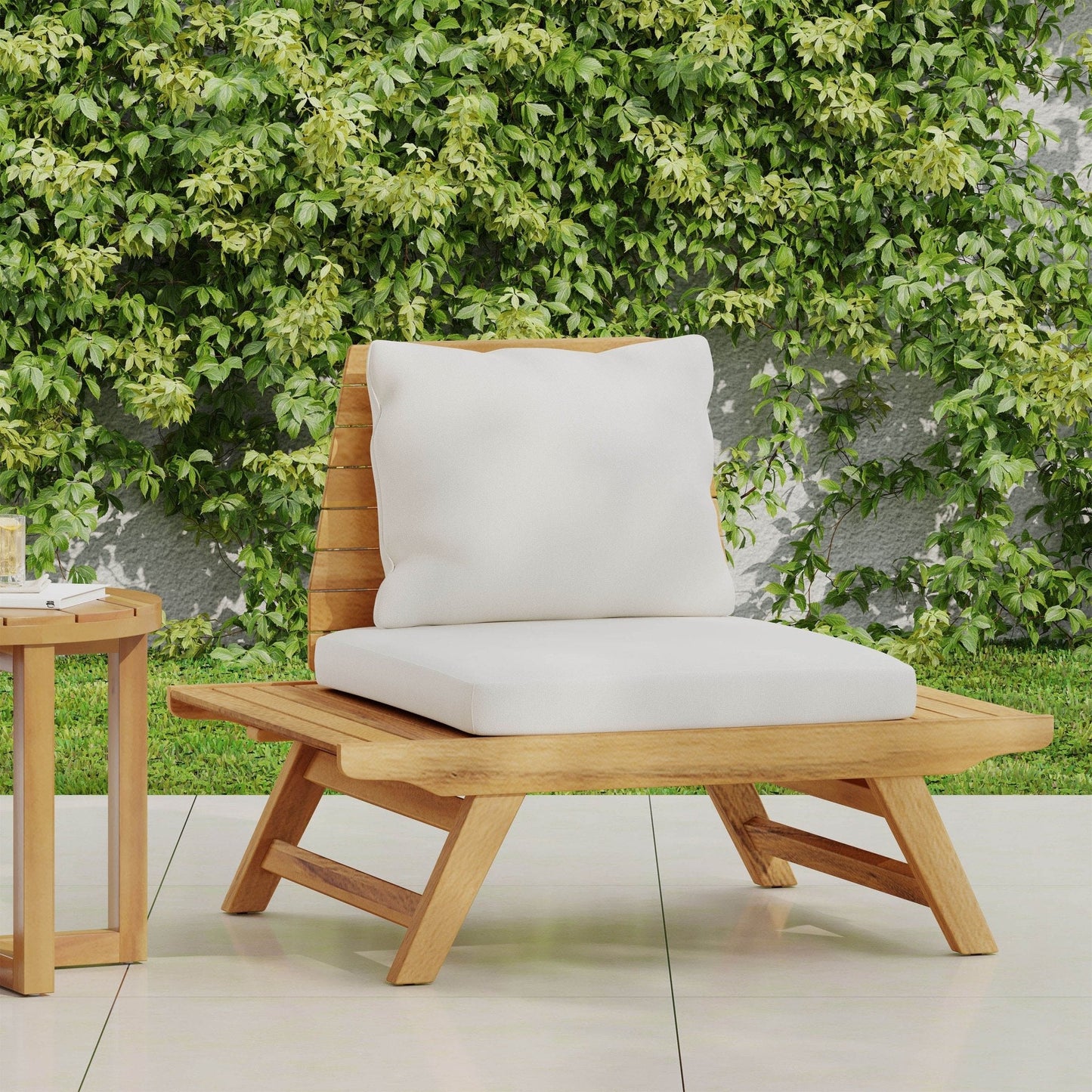 Outdoor Club Chair with Slatted Design and Water Resistance Cushion