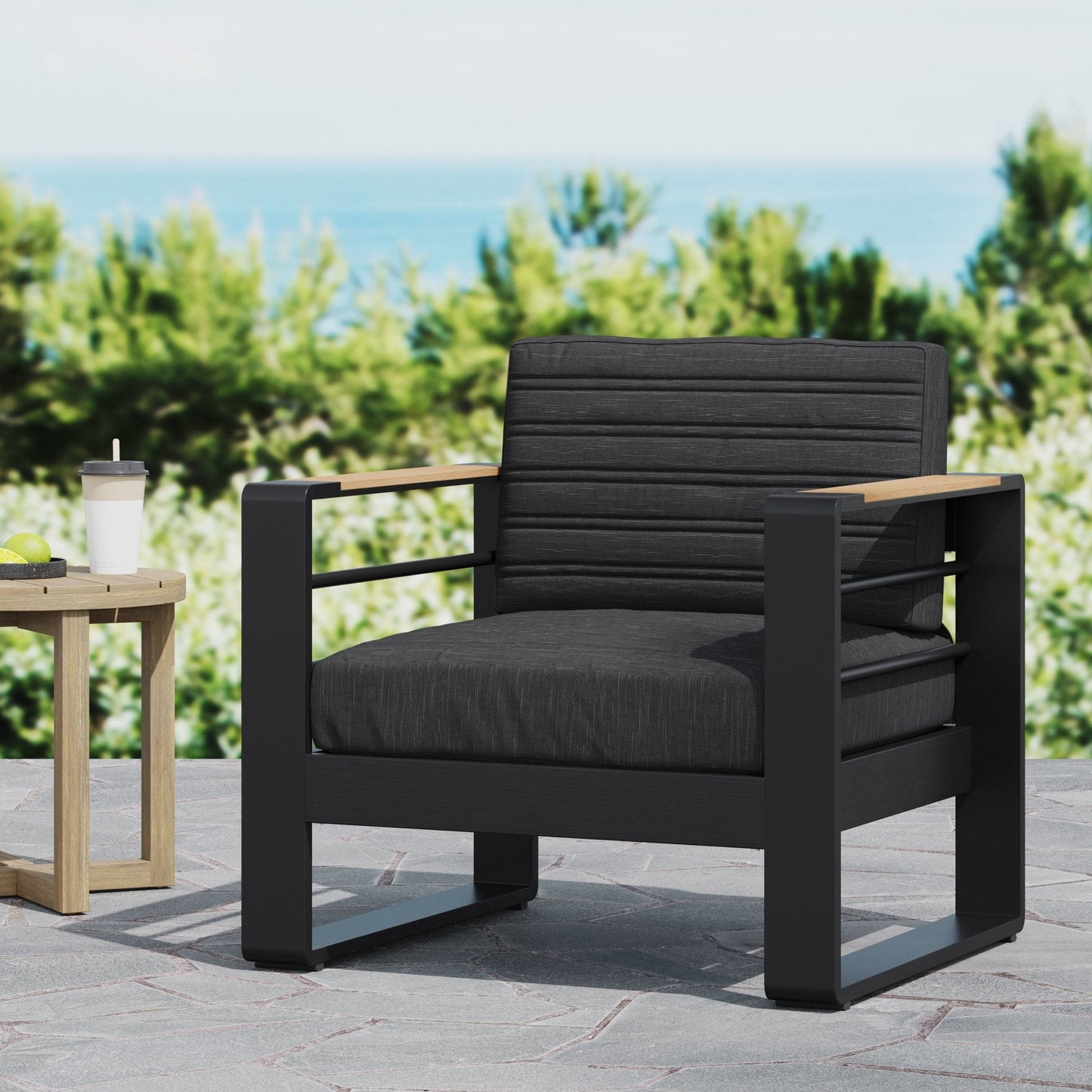 Outdoor Club Chair with Square Arm and Water Resistance Cushion