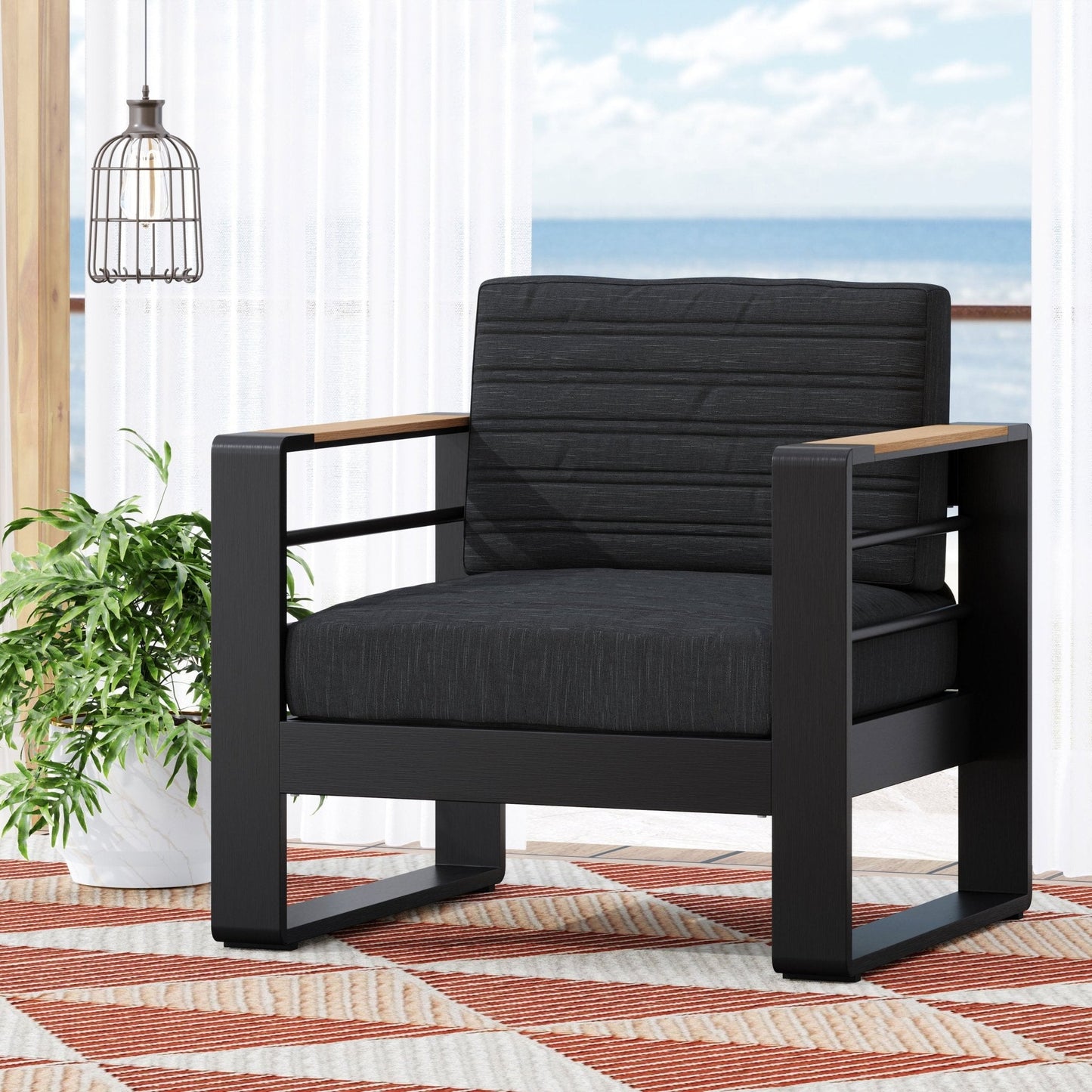 Outdoor Club Chair with Square Arm and Water Resistance Cushion