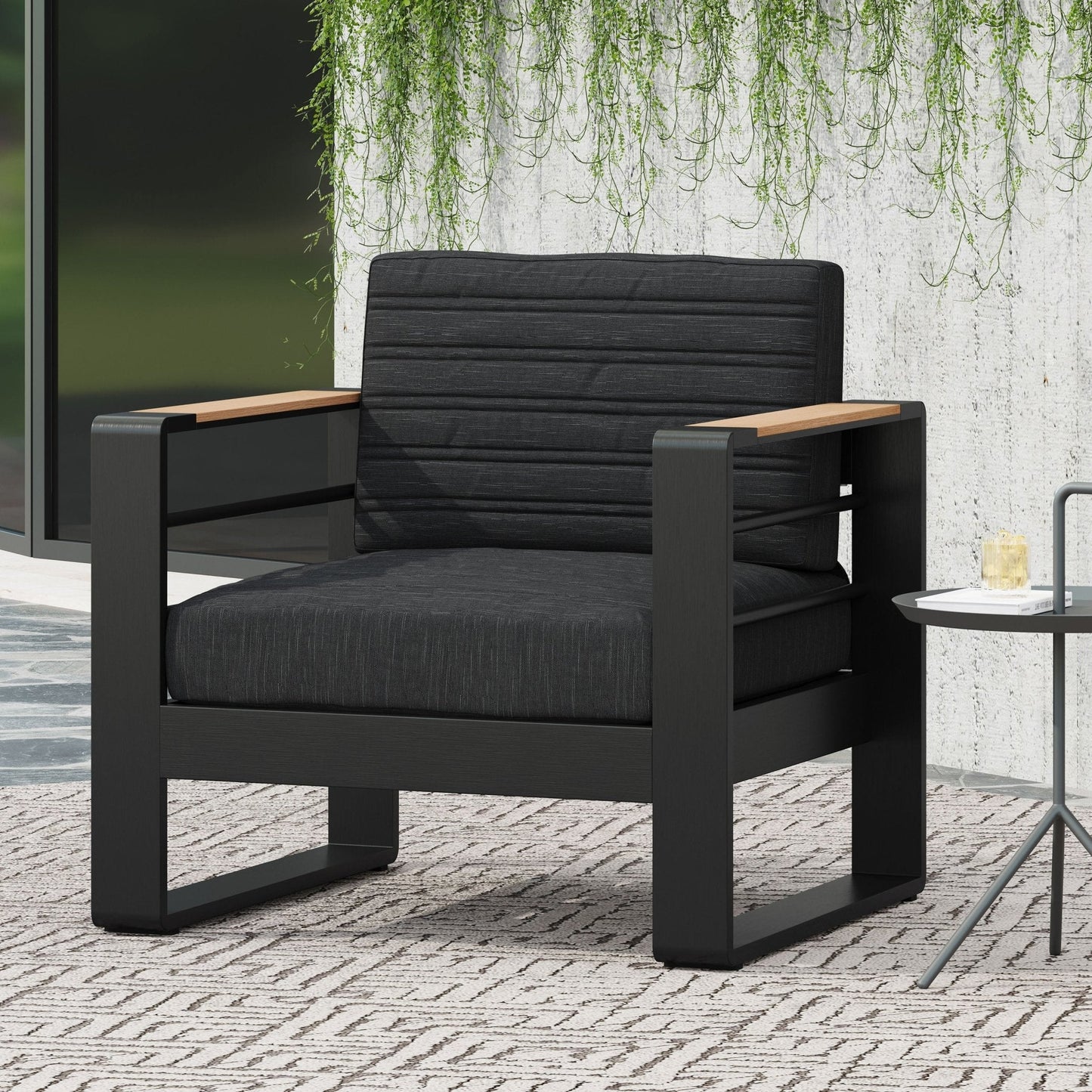 Outdoor Club Chair with Square Arm and Water Resistance Cushion