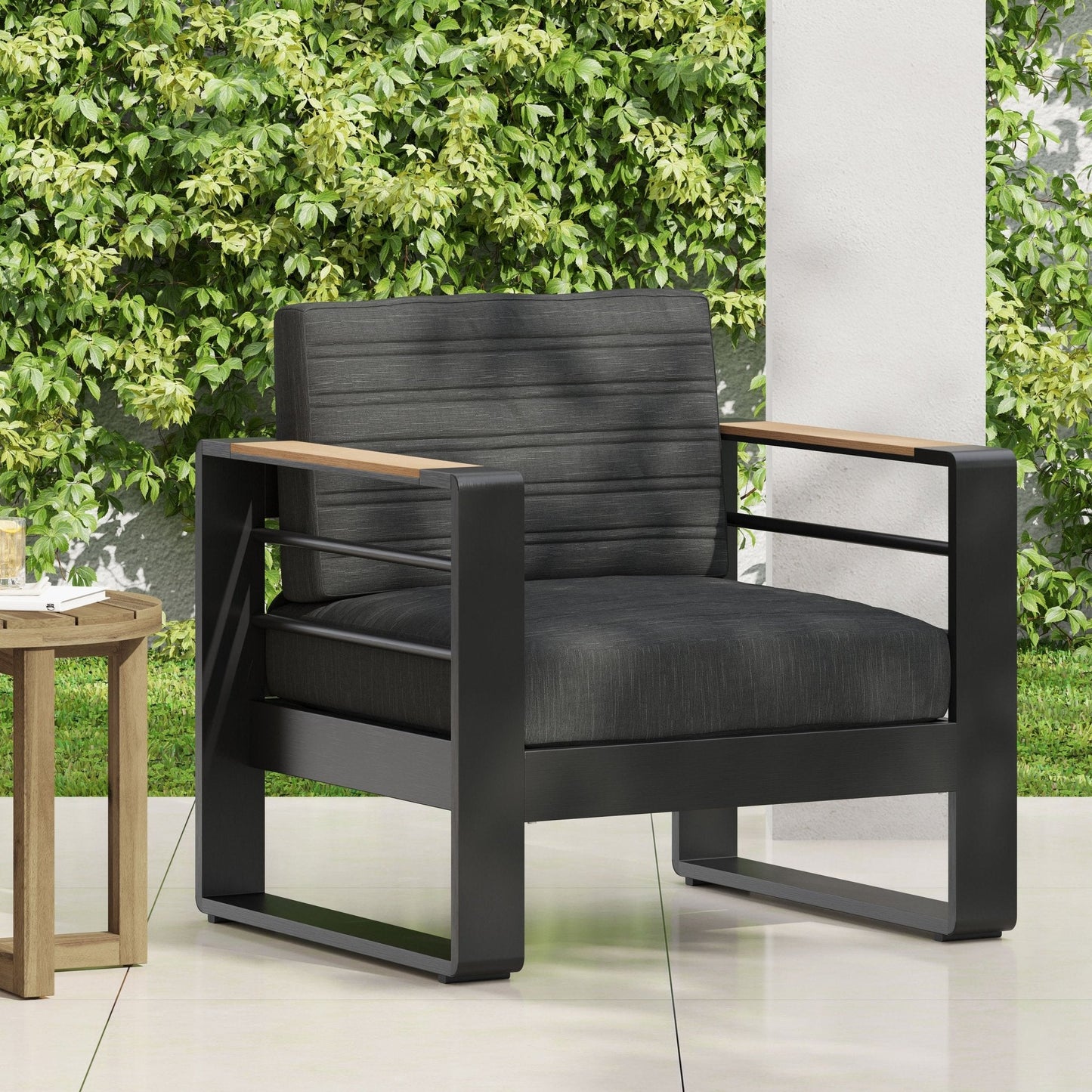 Outdoor Club Chair with Square Arm and Water Resistance Cushion