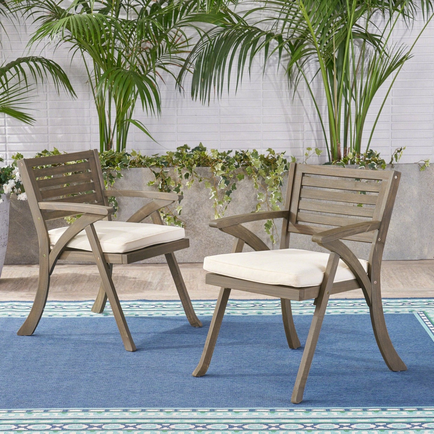 Outdoor Dining Chair with Cushion and Curved Legs