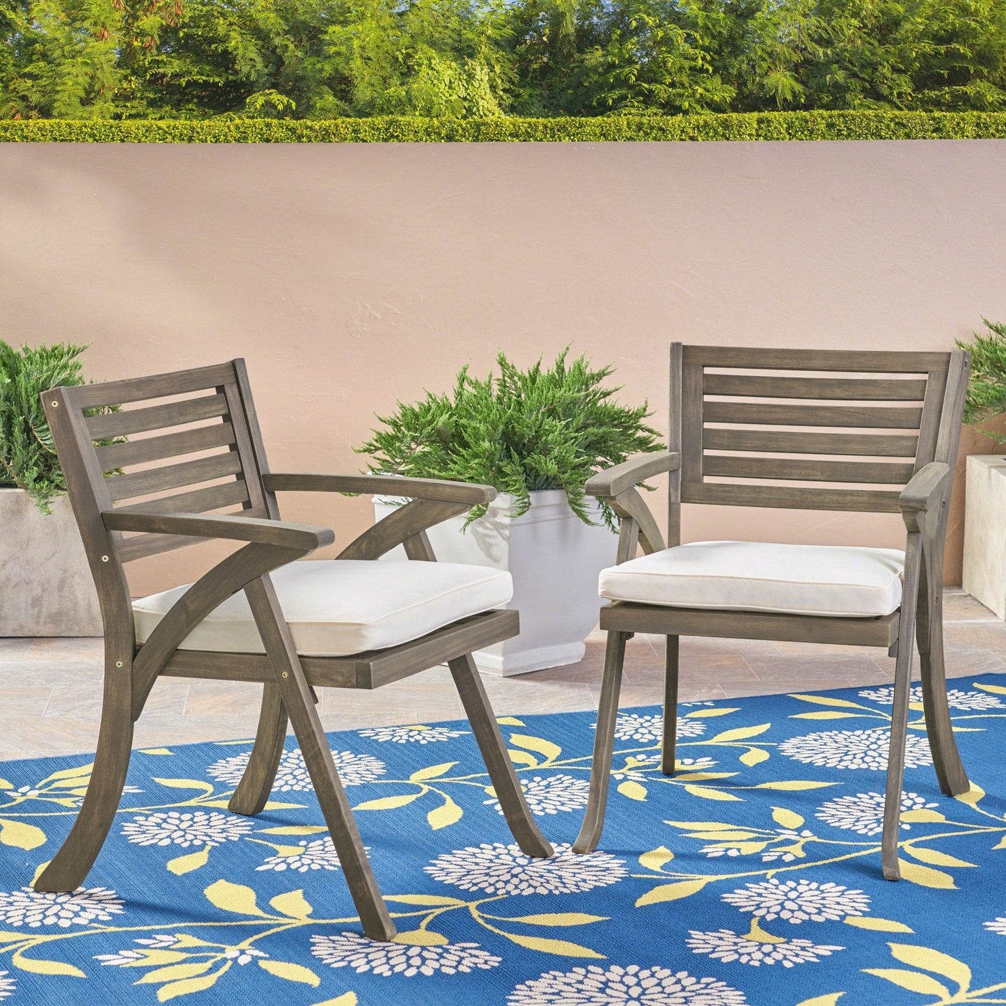 Outdoor Dining Chair with Cushion and Curved Legs