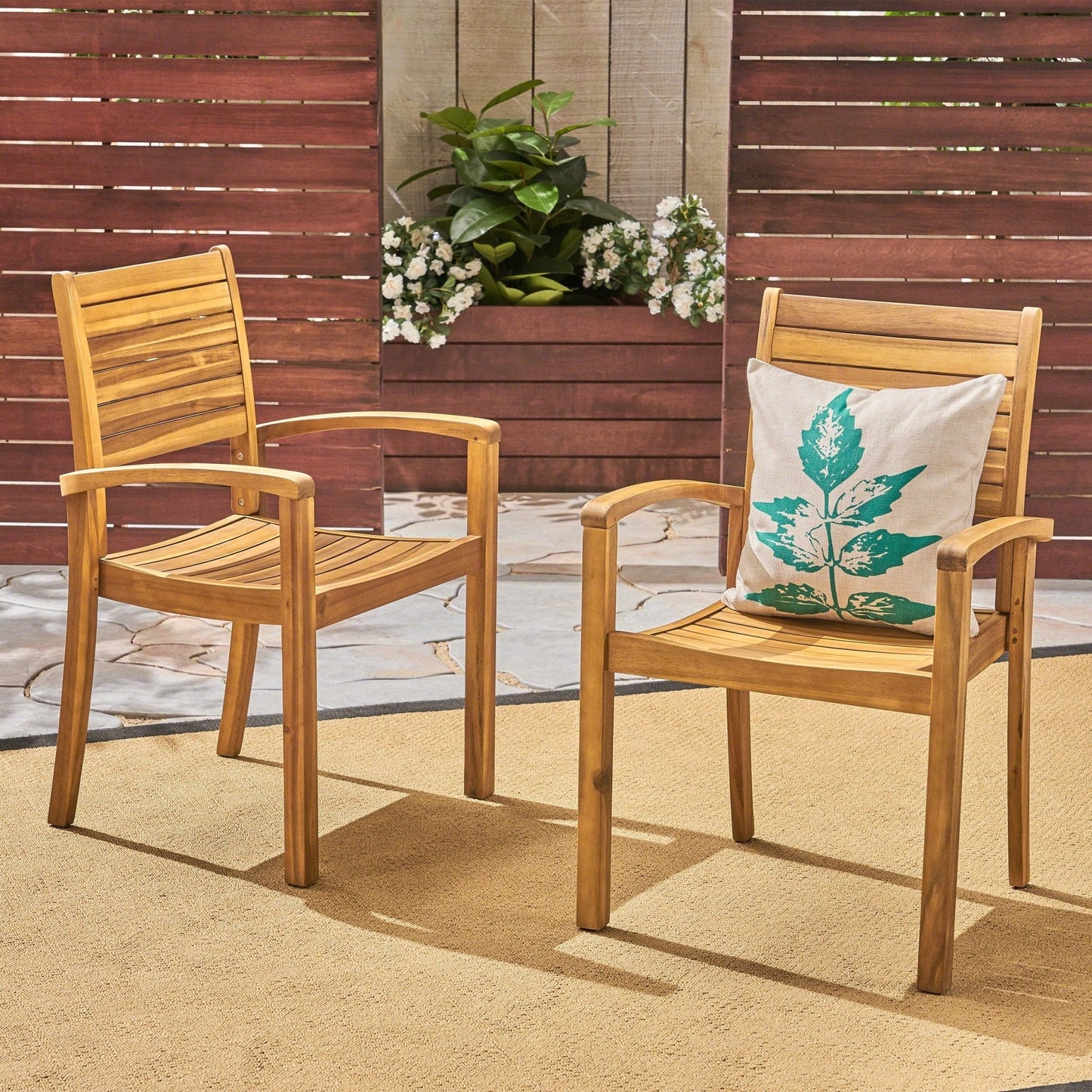 Outdoor Dining Chair with Square Arm and Wooden Frame