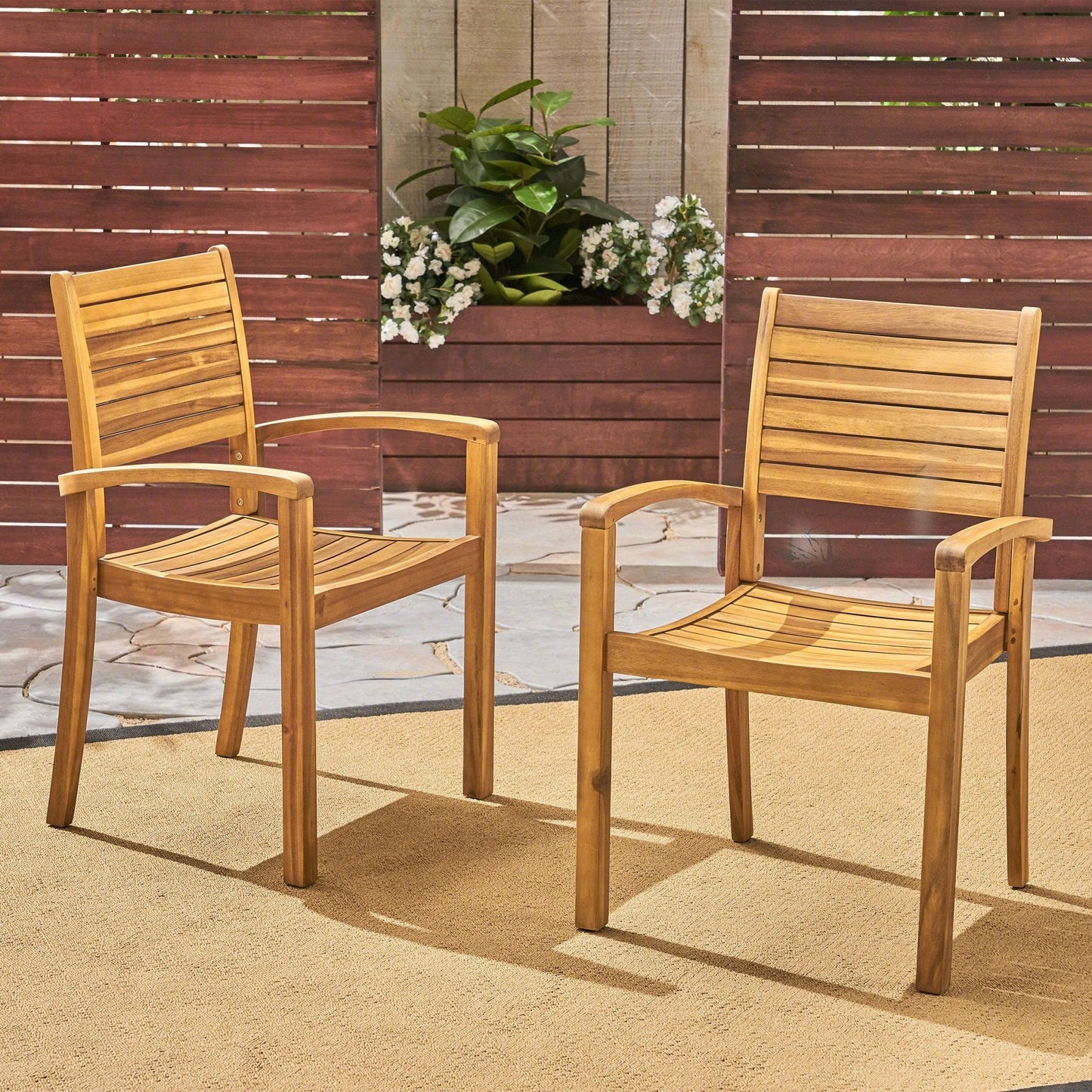 Outdoor Dining Chair with Square Arm and Wooden Frame