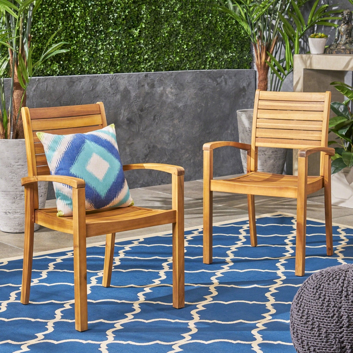 Outdoor Dining Chair with Square Arm and Wooden Frame