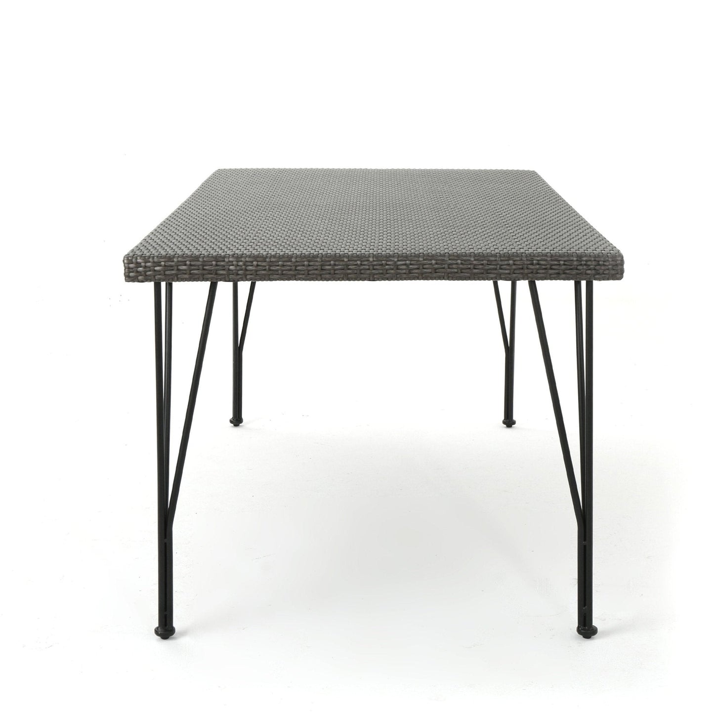Outdoor Dining Table with Rattan Cover and Metal Legs