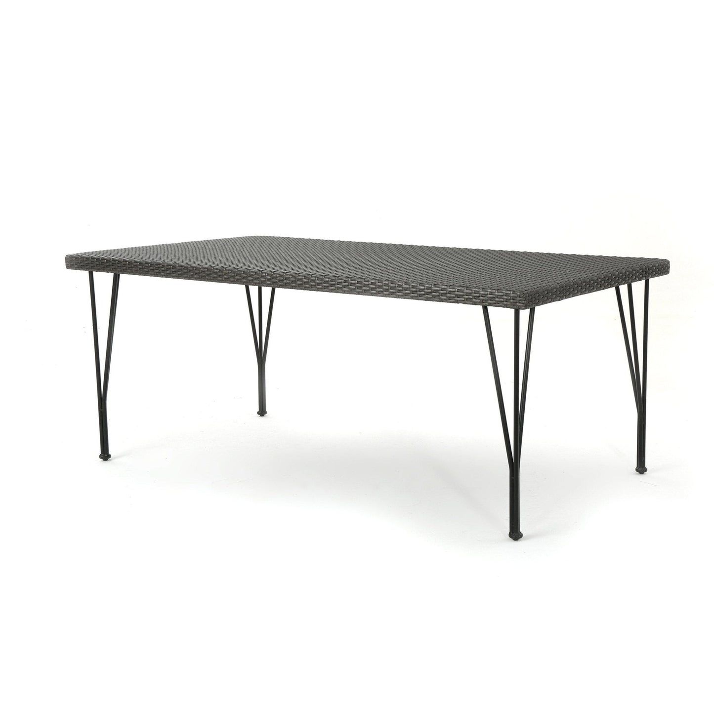 Outdoor Dining Table with Rattan Cover and Metal Legs