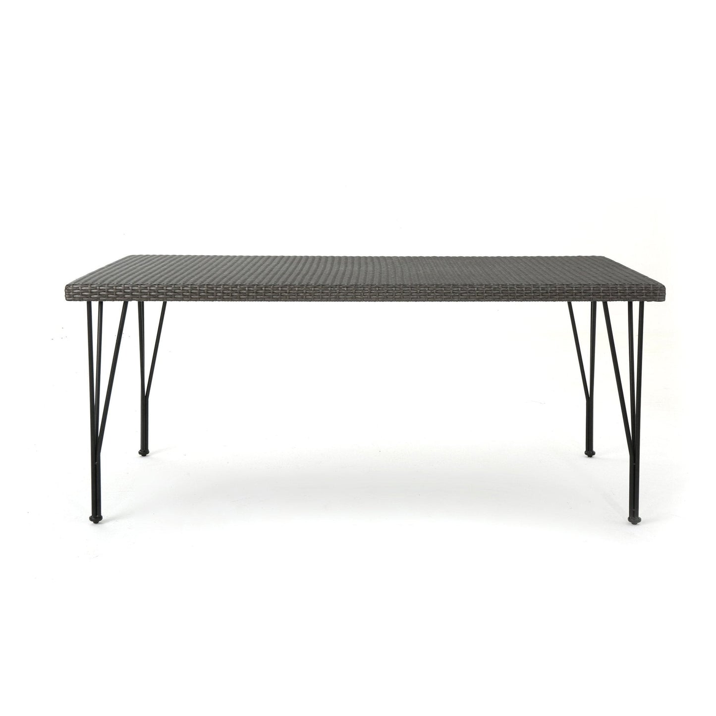 Outdoor Dining Table with Rattan Cover and Metal Legs