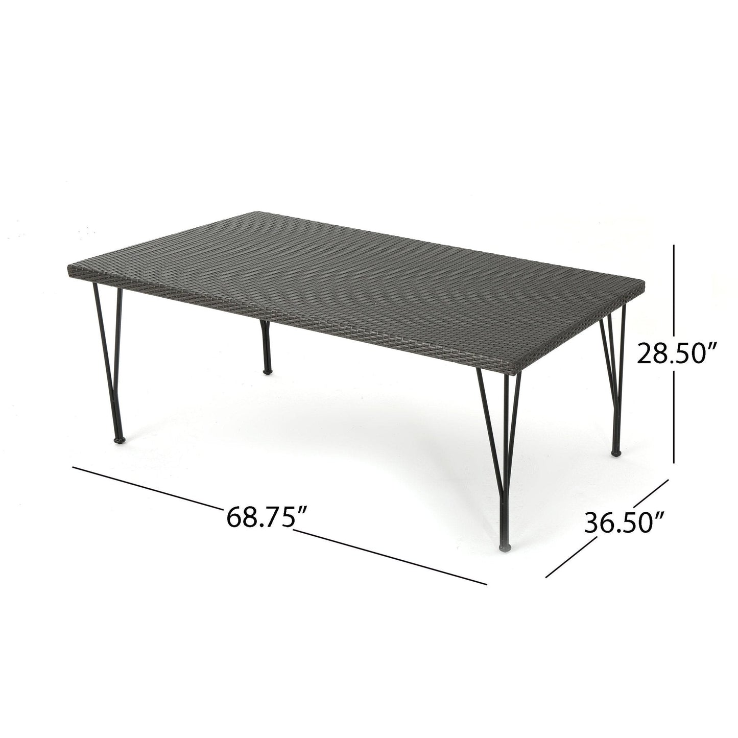 Outdoor Dining Table with Rattan Cover and Metal Legs