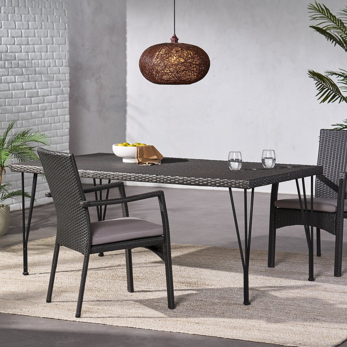 Outdoor Dining Table with Rattan Cover and Metal Legs