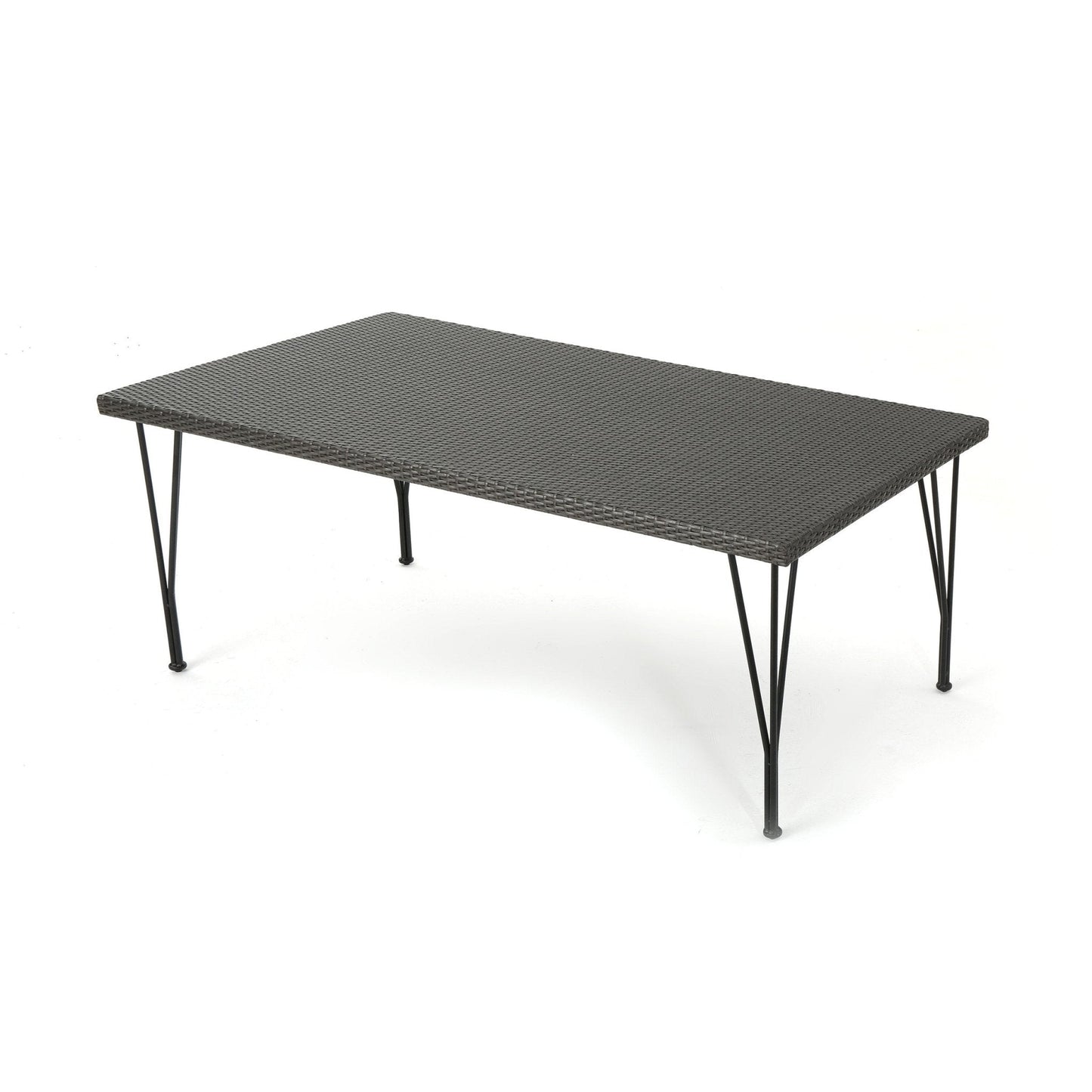 Outdoor Dining Table with Rattan Cover and Metal Legs
