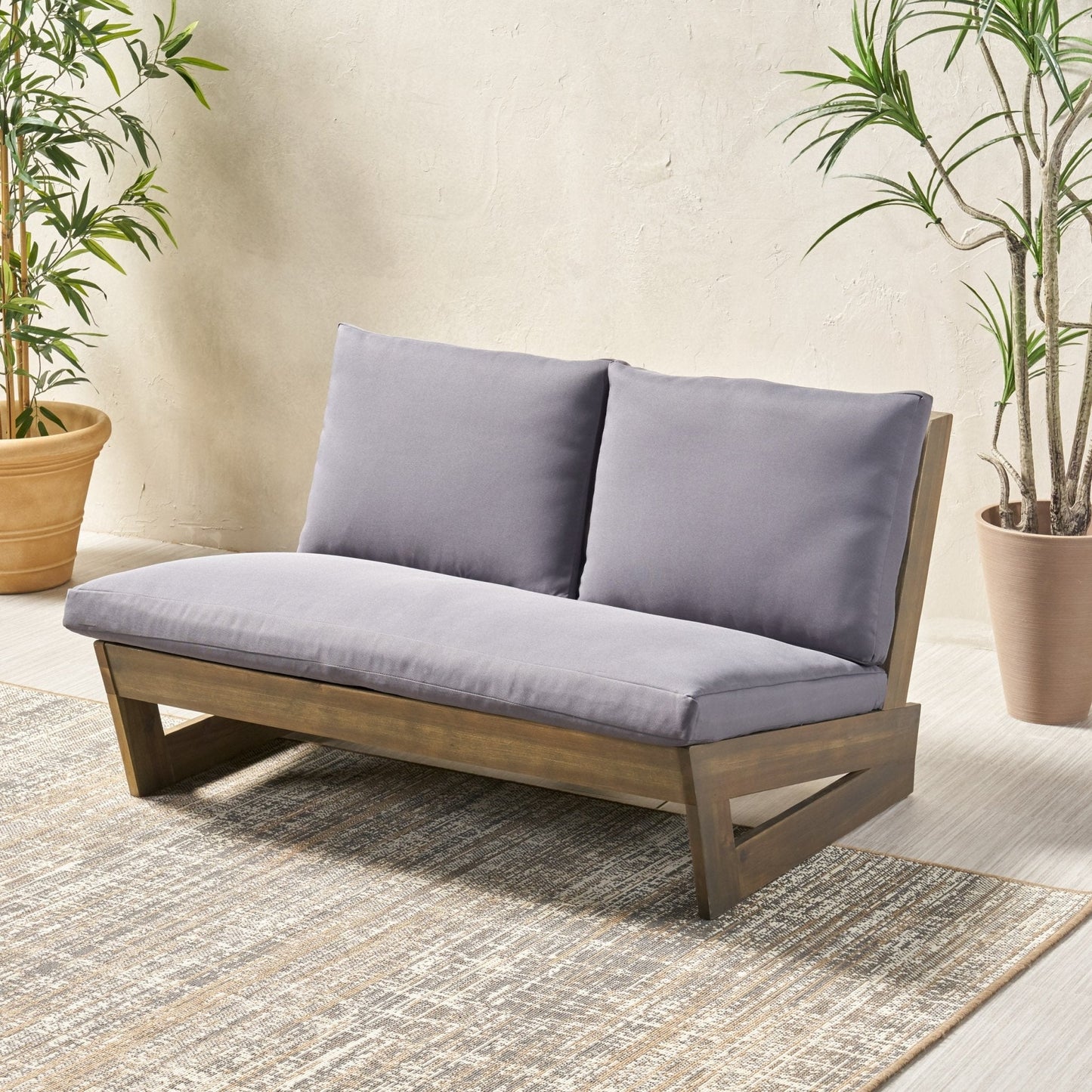 Outdoor Loveseat with Slat Paneling and Water Resistance Cushion