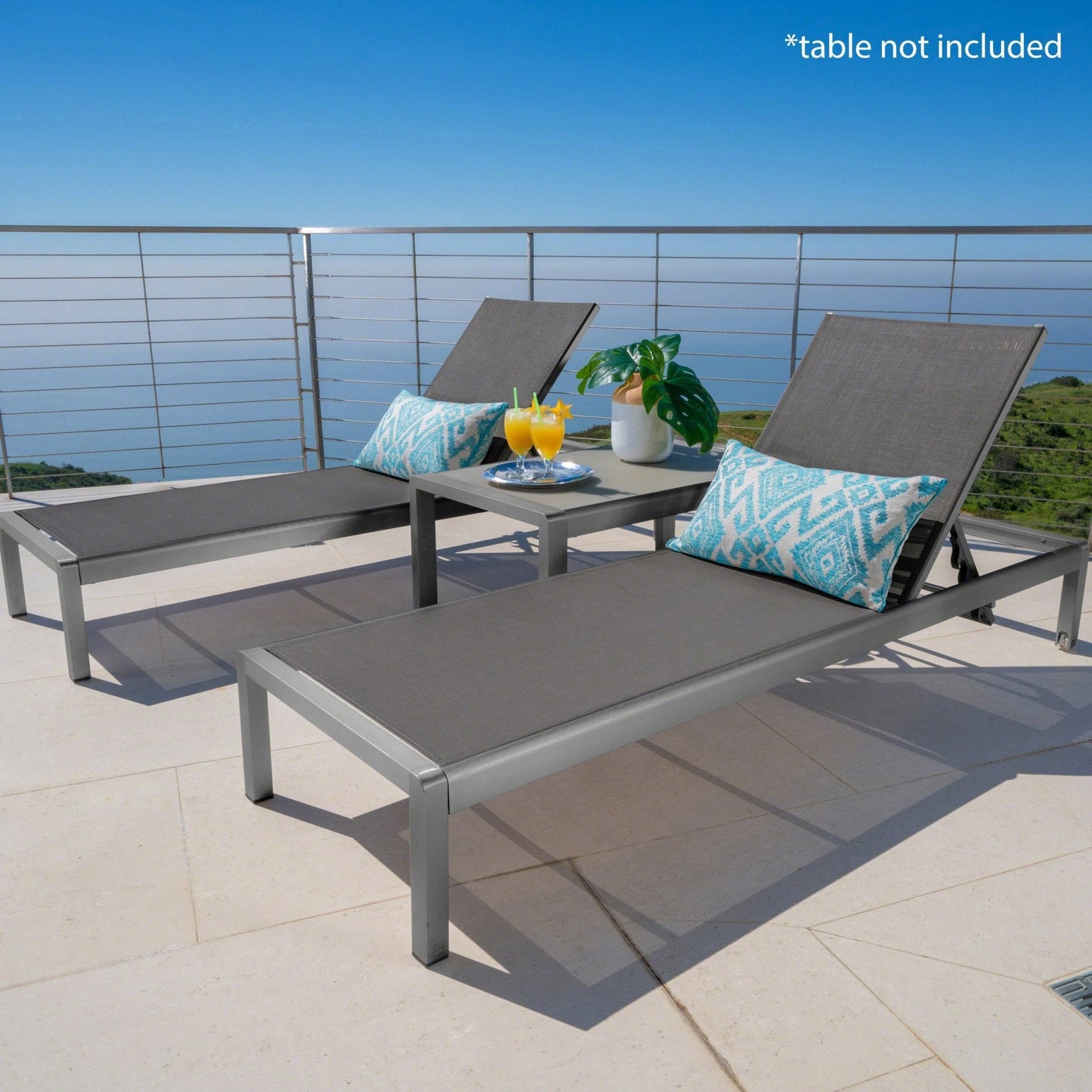 Outdoor Mesh Chaise Lounges with Rust-resistant Aluminum Frame, Set of 2