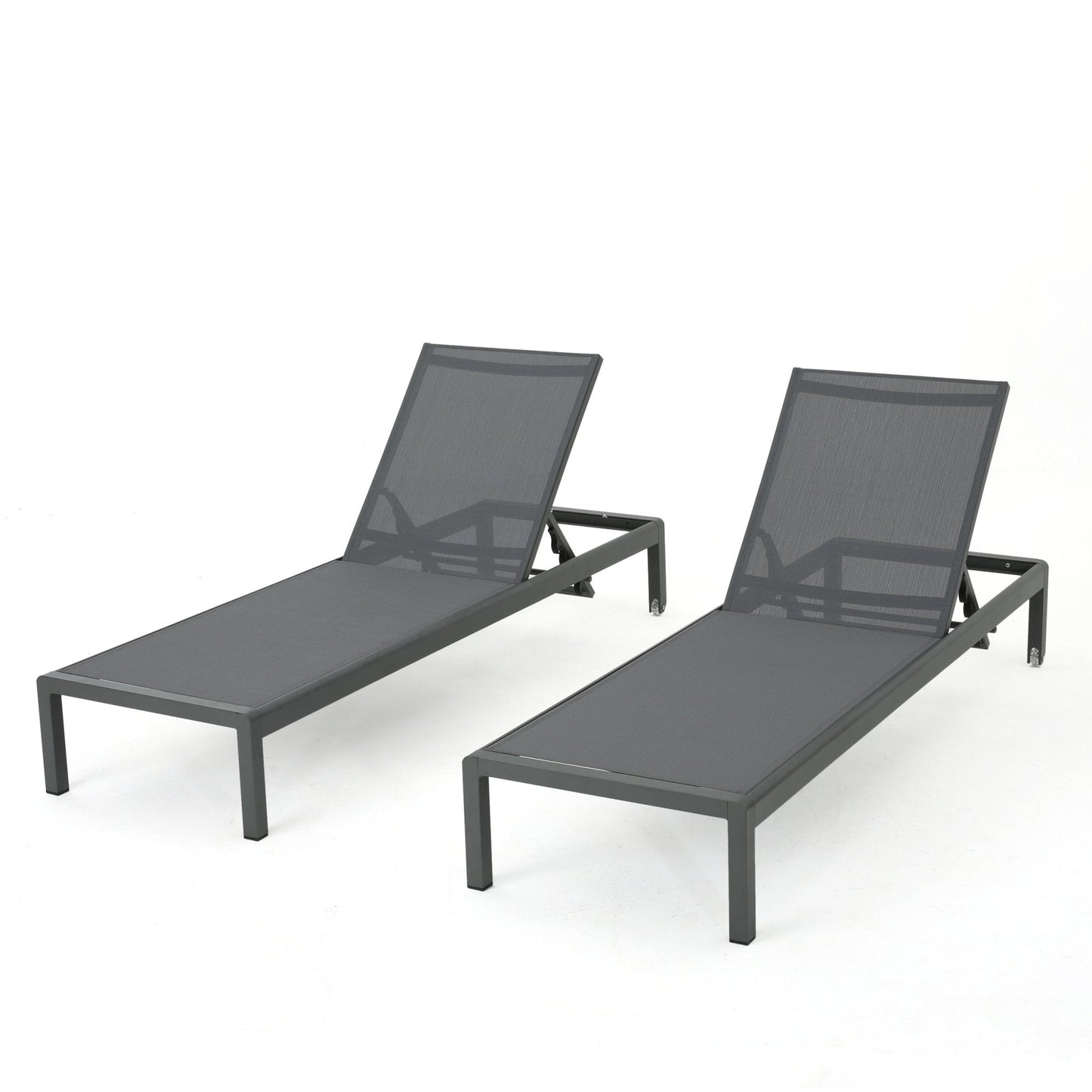 Outdoor Mesh Chaise Lounges with Rust-resistant Aluminum Frame, Set of 2