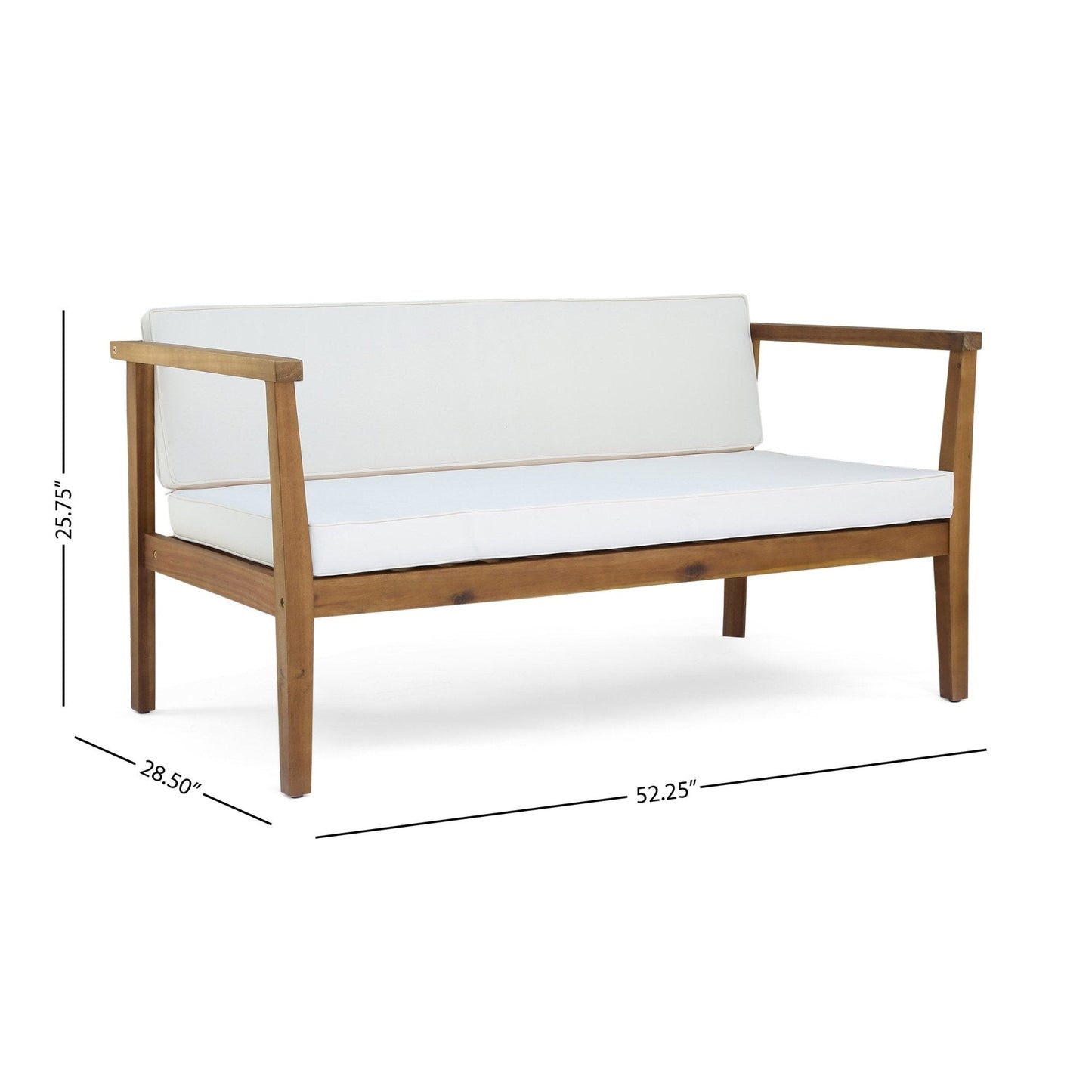 Outdoor Patio Acacia Wood Set with Coffee Table, 2 Club Chairs and Loveseat