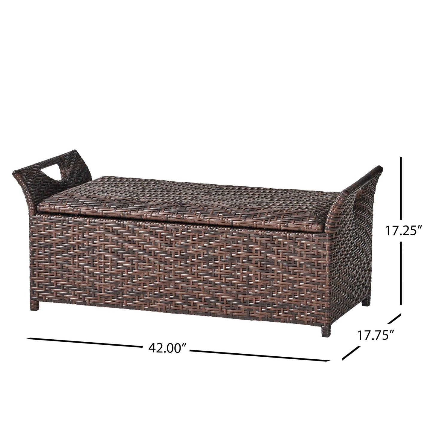 Outdoor PE Rattan Bench with Flair Arm and Storage