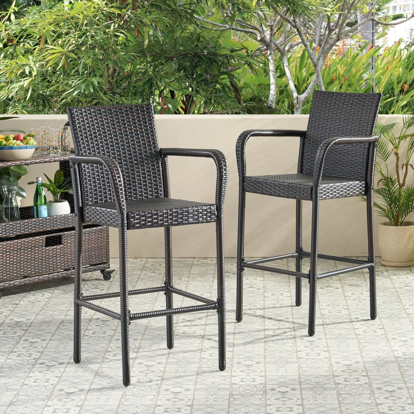 Outdoor PE Rattan Wicker Bar Chair with Metal Frame