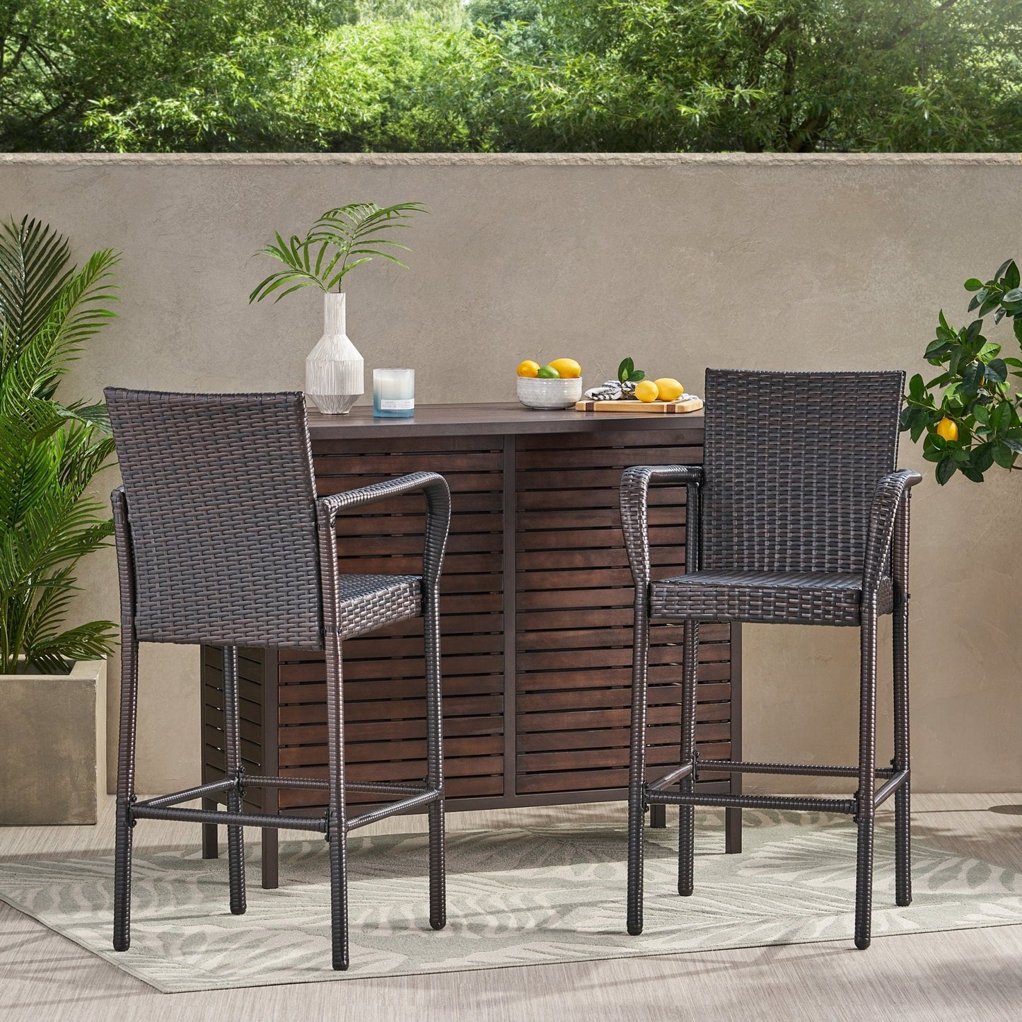Outdoor PE Rattan Wicker Bar Chair with Metal Frame