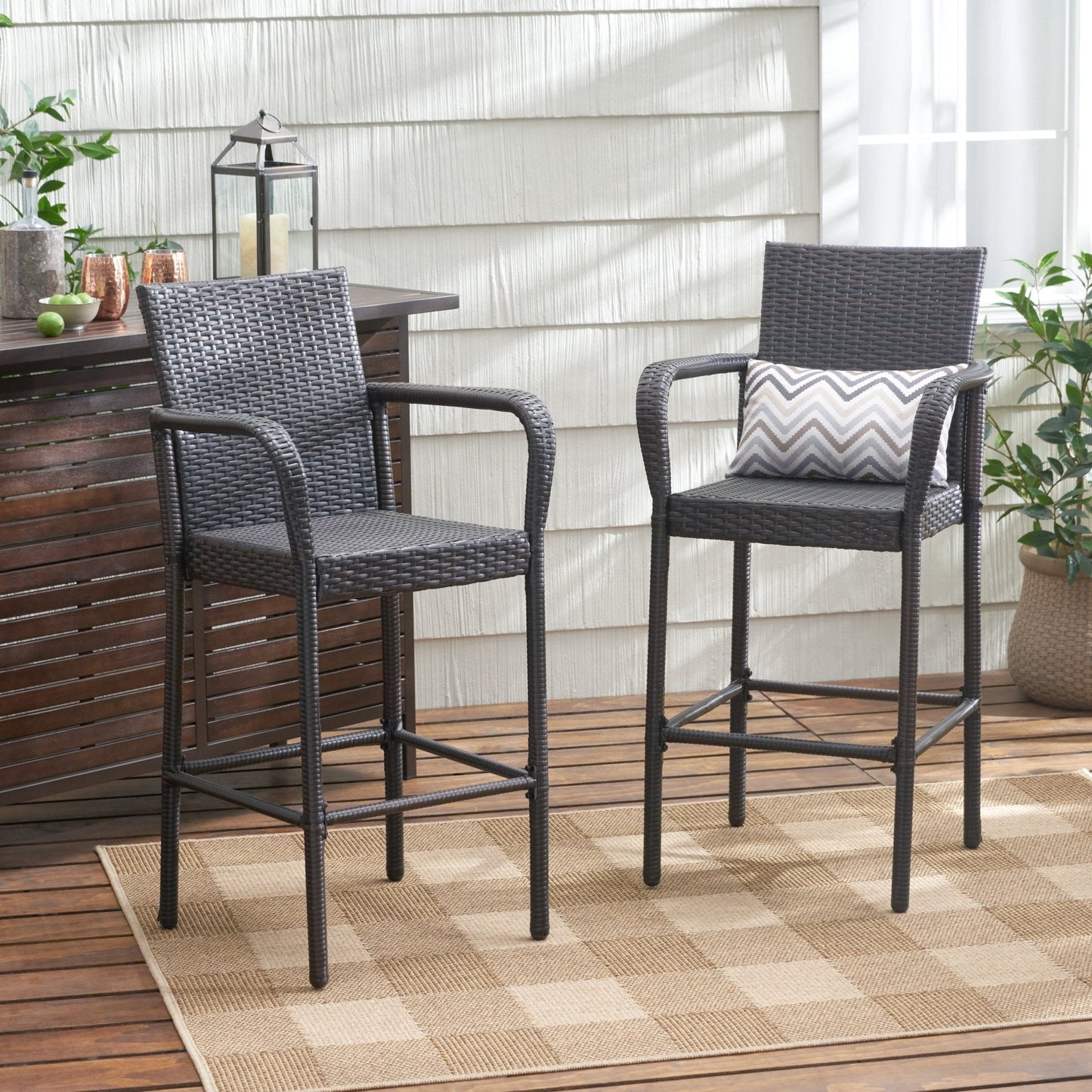 Outdoor PE Rattan Wicker Bar Chair with Metal Frame