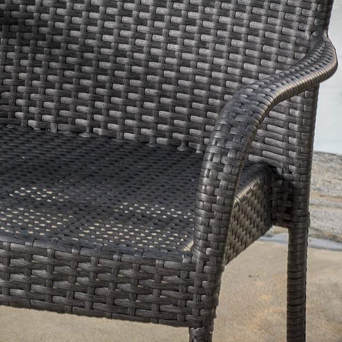Outdoor PE Wicker Stacking Chair with Curved Arm