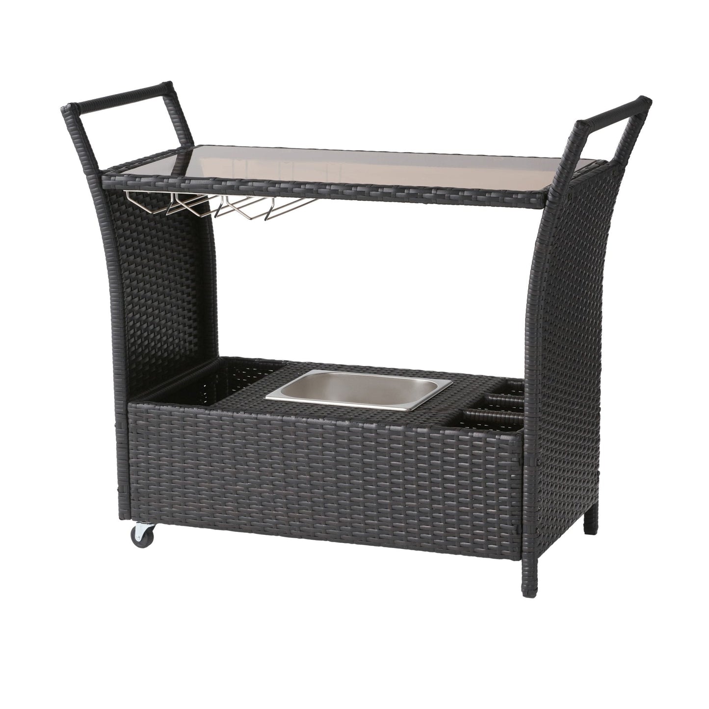 Outdoor Rattan Bar Cart with Ice Bucket Bin