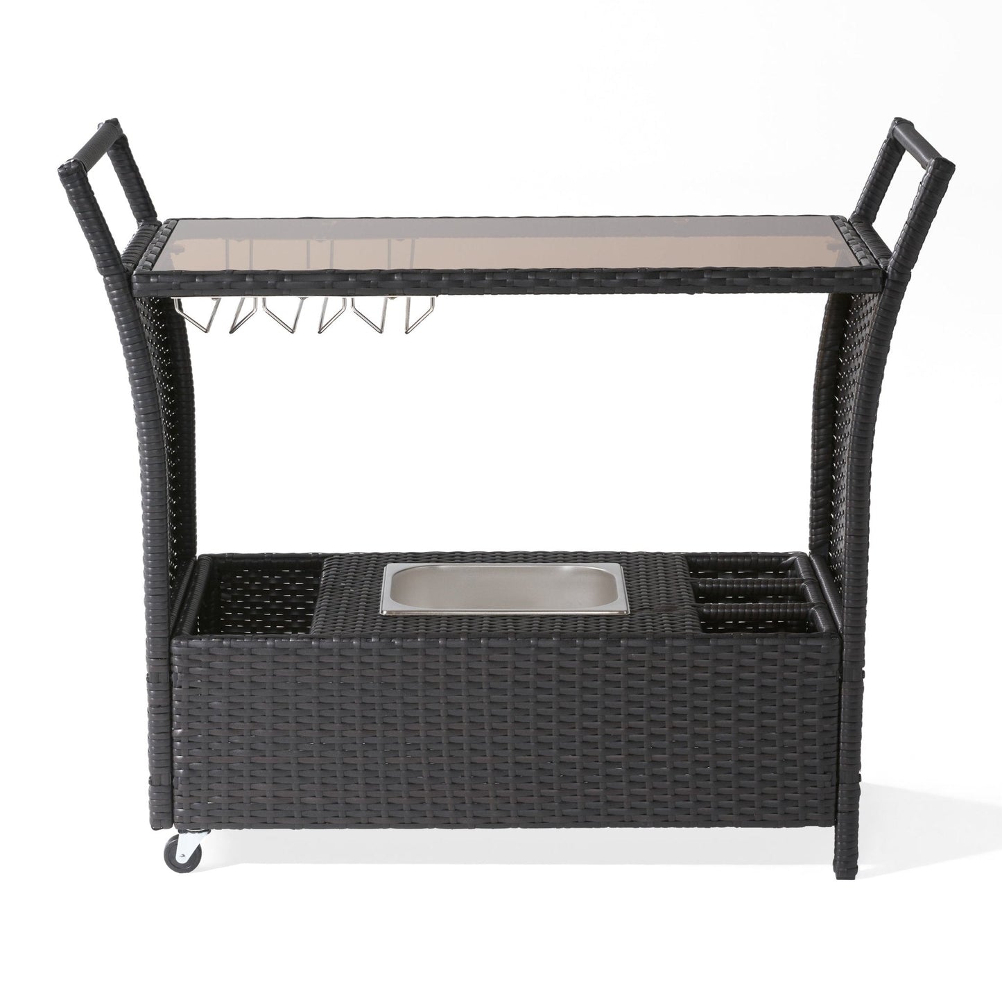 Outdoor Rattan Bar Cart with Ice Bucket Bin