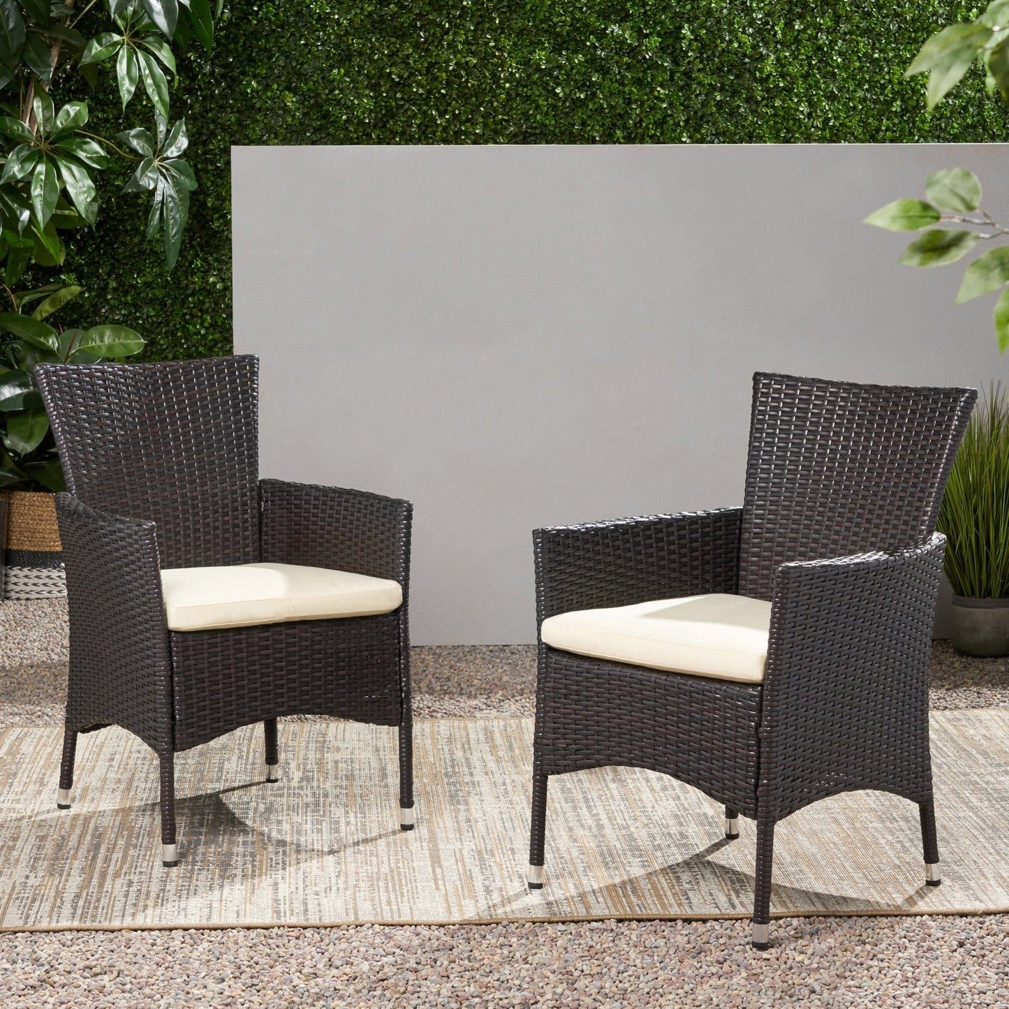 Outdoor Rattan Dining Chair with Cushion and Metal Frame