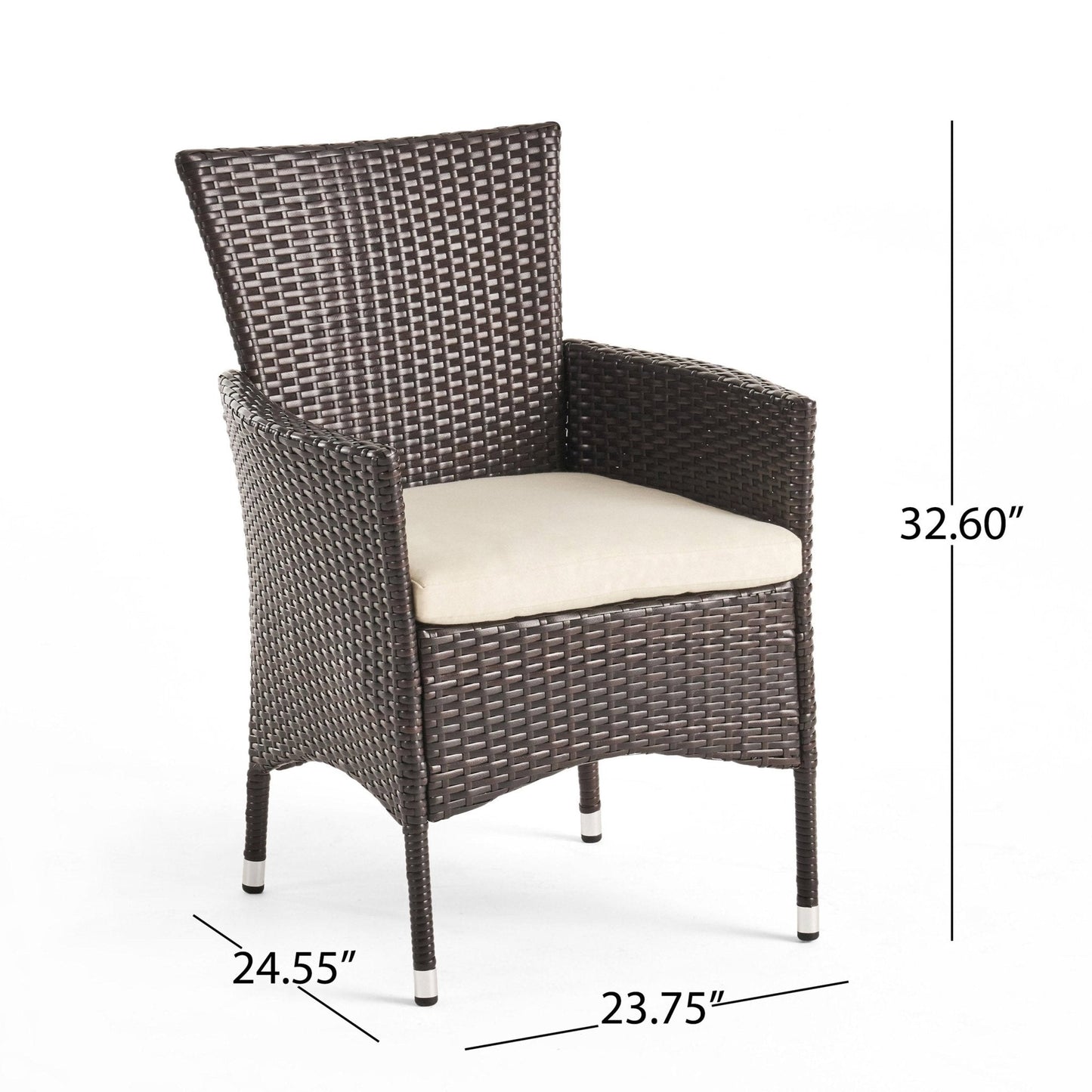 Outdoor Rattan Dining Chair with Cushion and Metal Frame