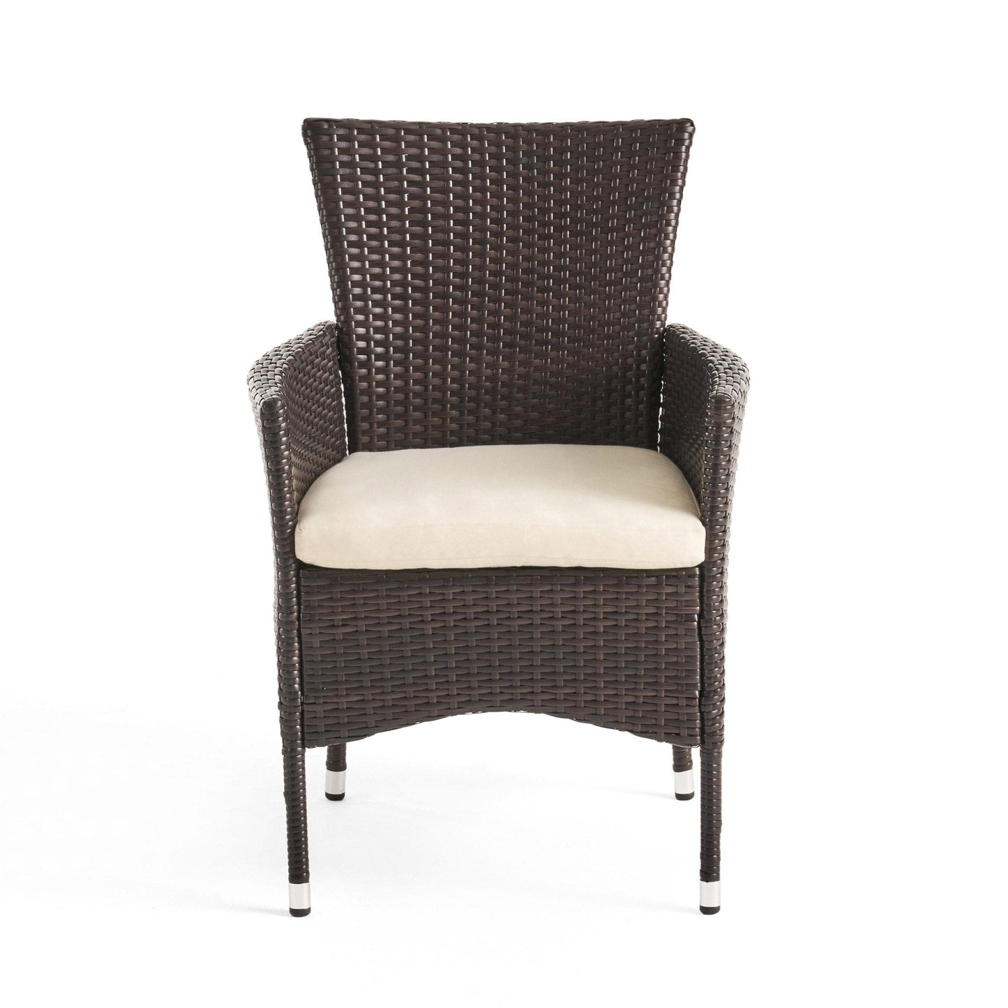 Outdoor Rattan Dining Chair with Cushion and Metal Frame