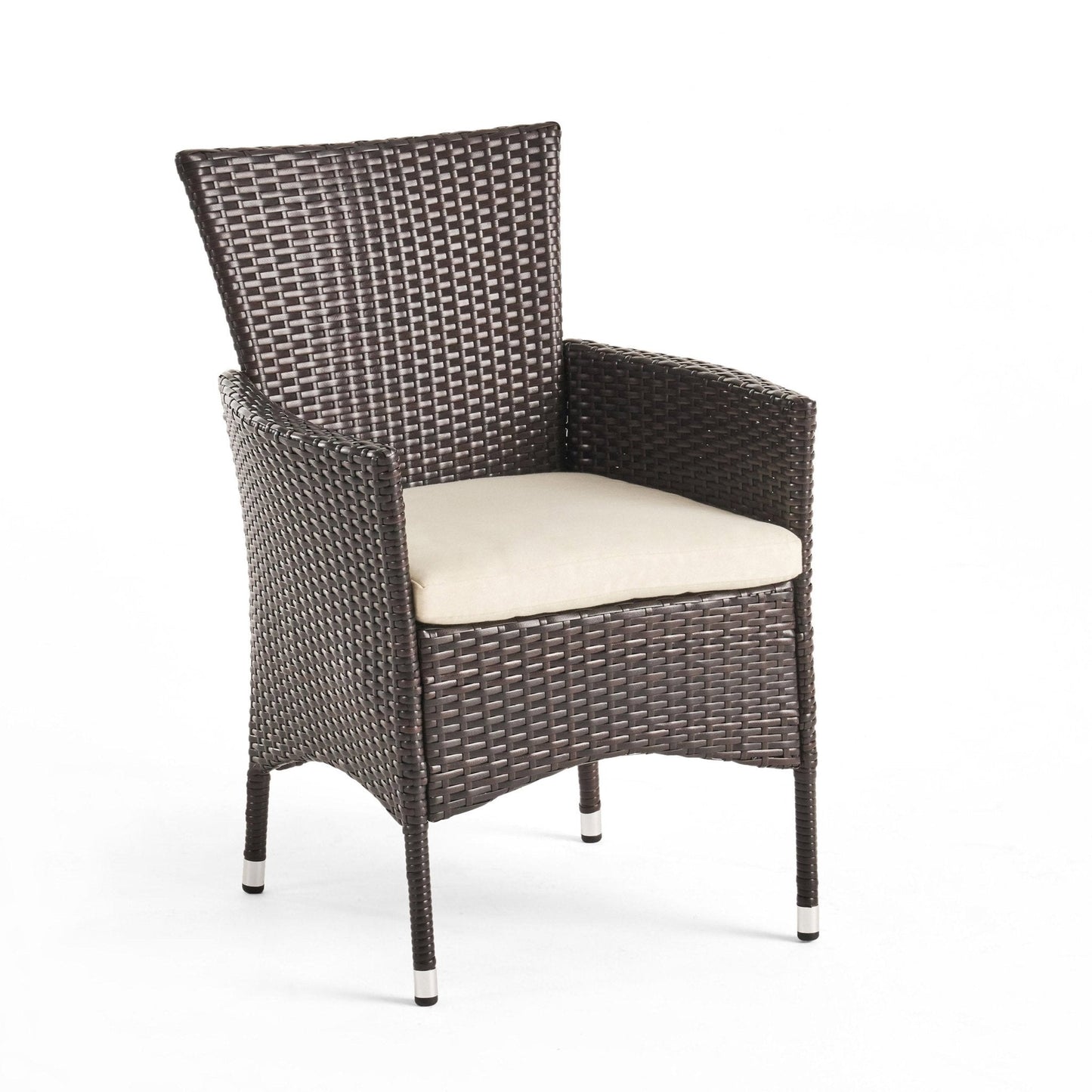 Outdoor Rattan Dining Chair with Cushion and Metal Frame