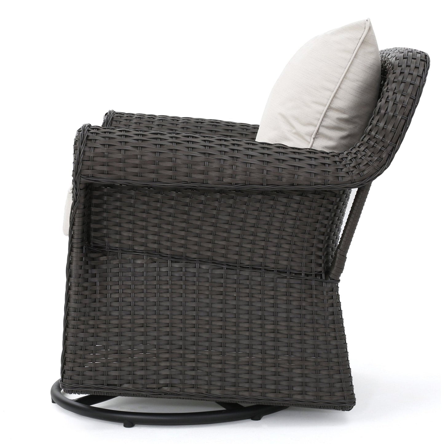 Outdoor Rattan Swivel Chair with Rolled Arm and Water-Resistant Cushions