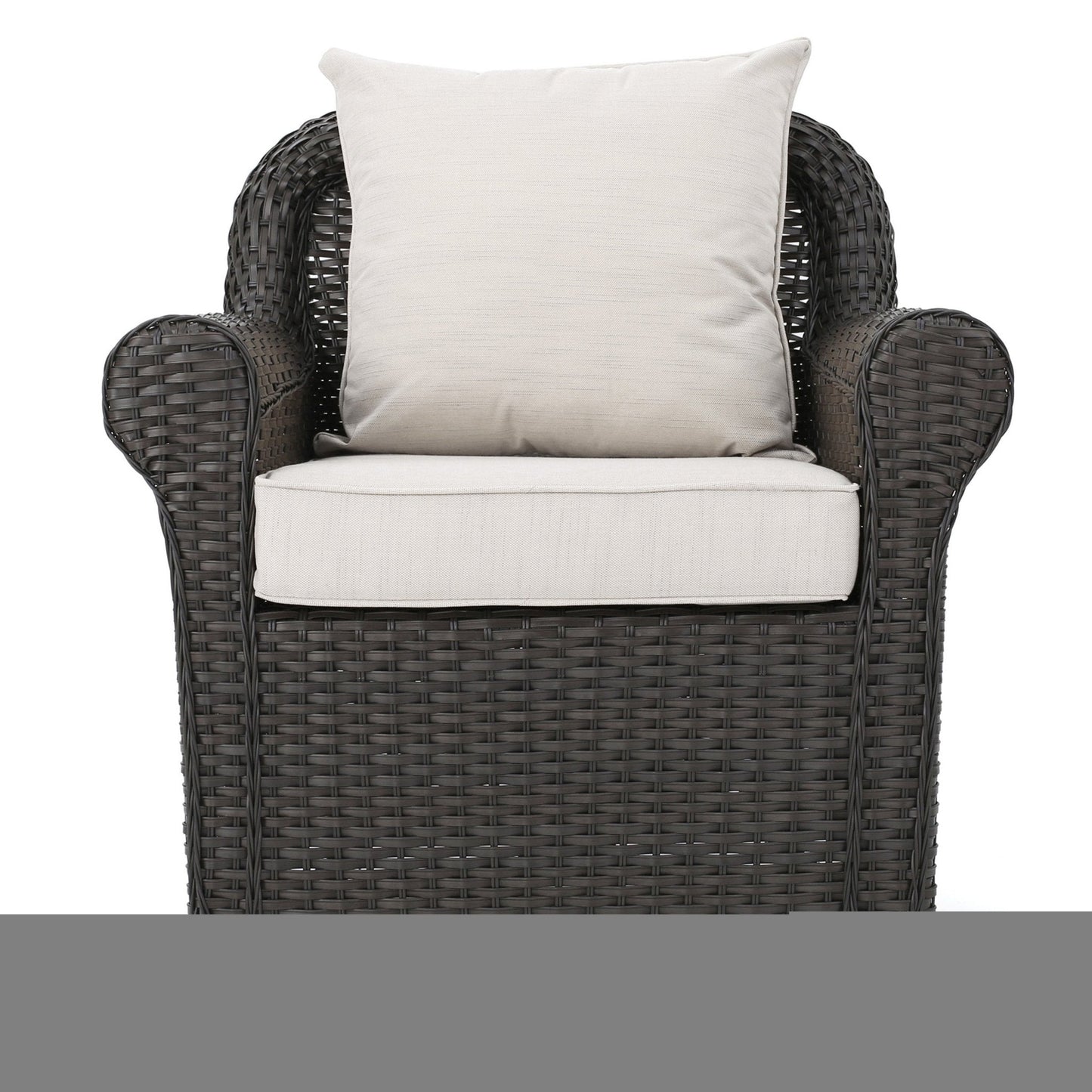 Outdoor Rattan Swivel Chair with Rolled Arm and Water-Resistant Cushions