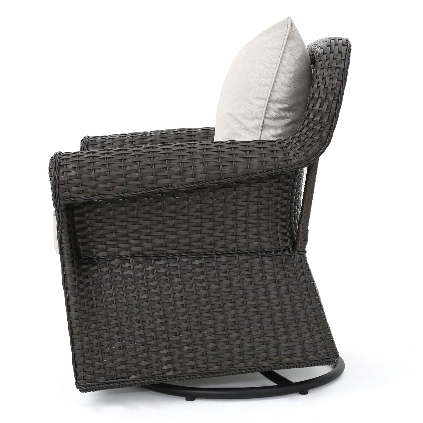 Outdoor Rattan Swivel Chair with Rolled Arm and Water-Resistant Cushions