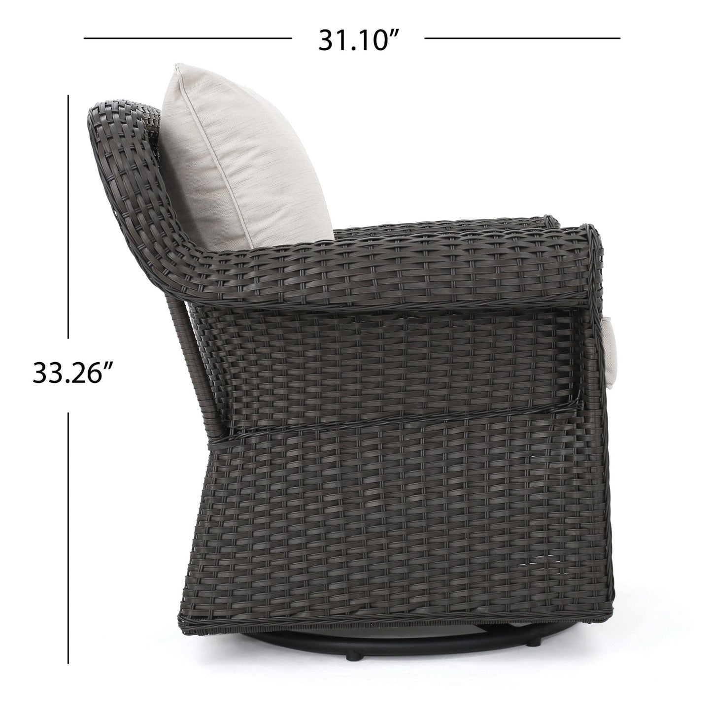 Outdoor Rattan Swivel Chair with Rolled Arm and Water-Resistant Cushions